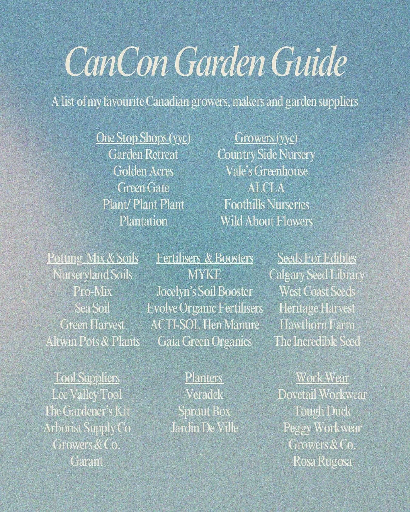 Here&rsquo;s a little list of Canadian brands &amp; suppliers that I use in my work, or know and love. I use local suppliers as a means to reduce my carbon footprint and support other small businesses, but choose many of these companies because of th