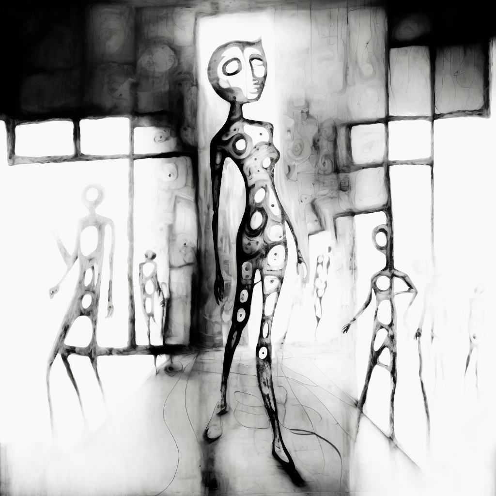 queen of angels, graffiti aliens, mixed media, 2022