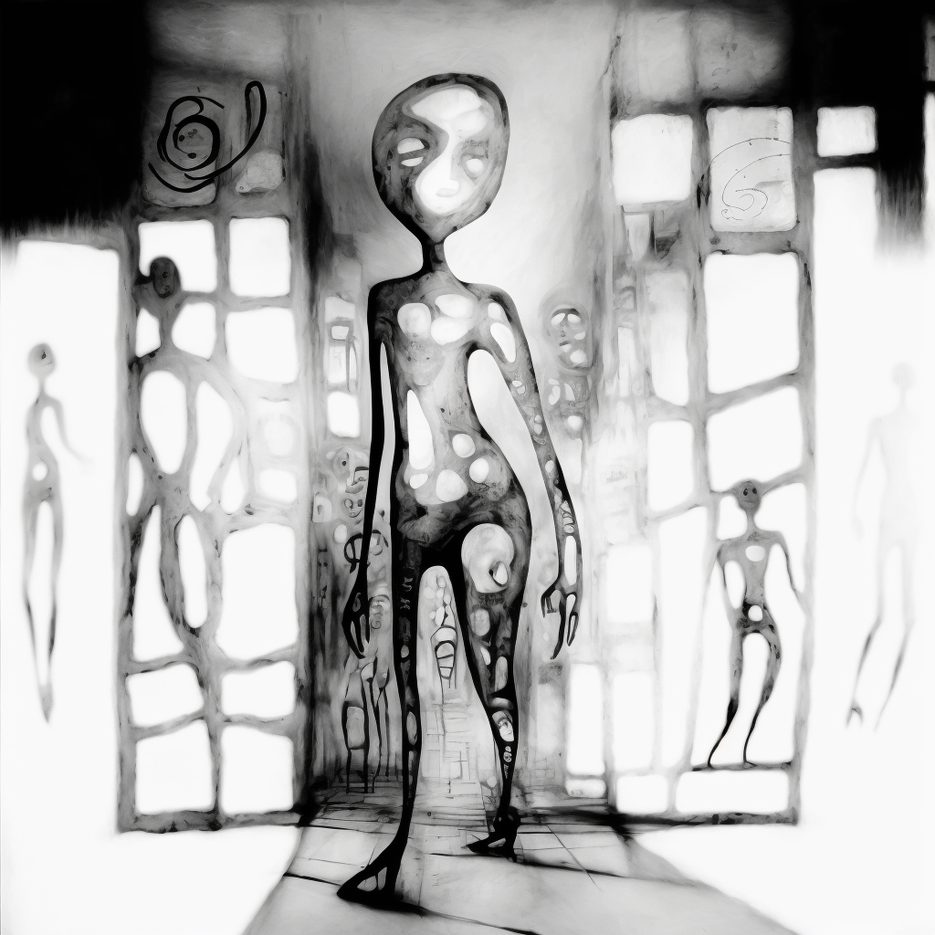 queen of angels, graffiti aliens, mixed media, 2022