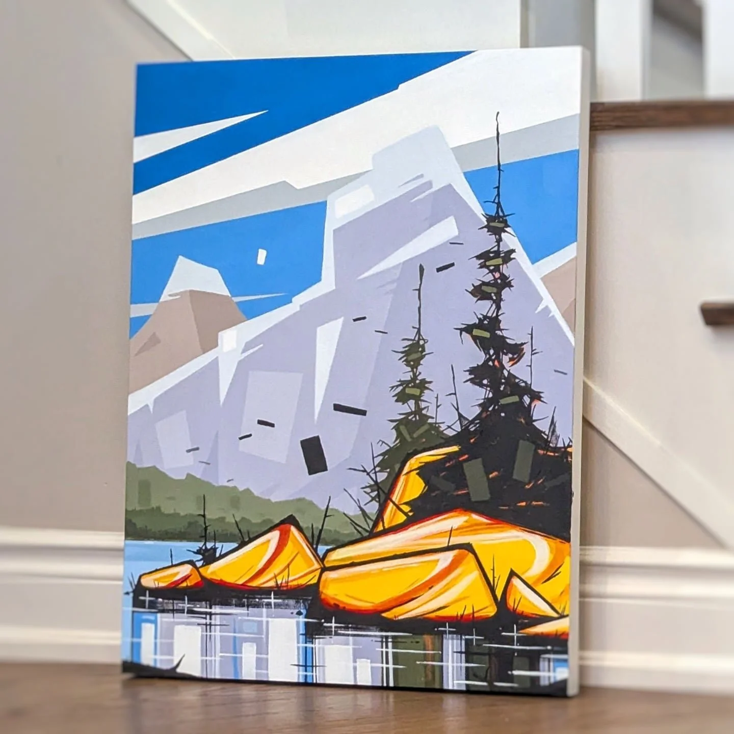 Finished but not 'finished finished'. Sides and touch ups next.  24x18"
.
#canadianartist #contemporaryart #painting #hikingadventures