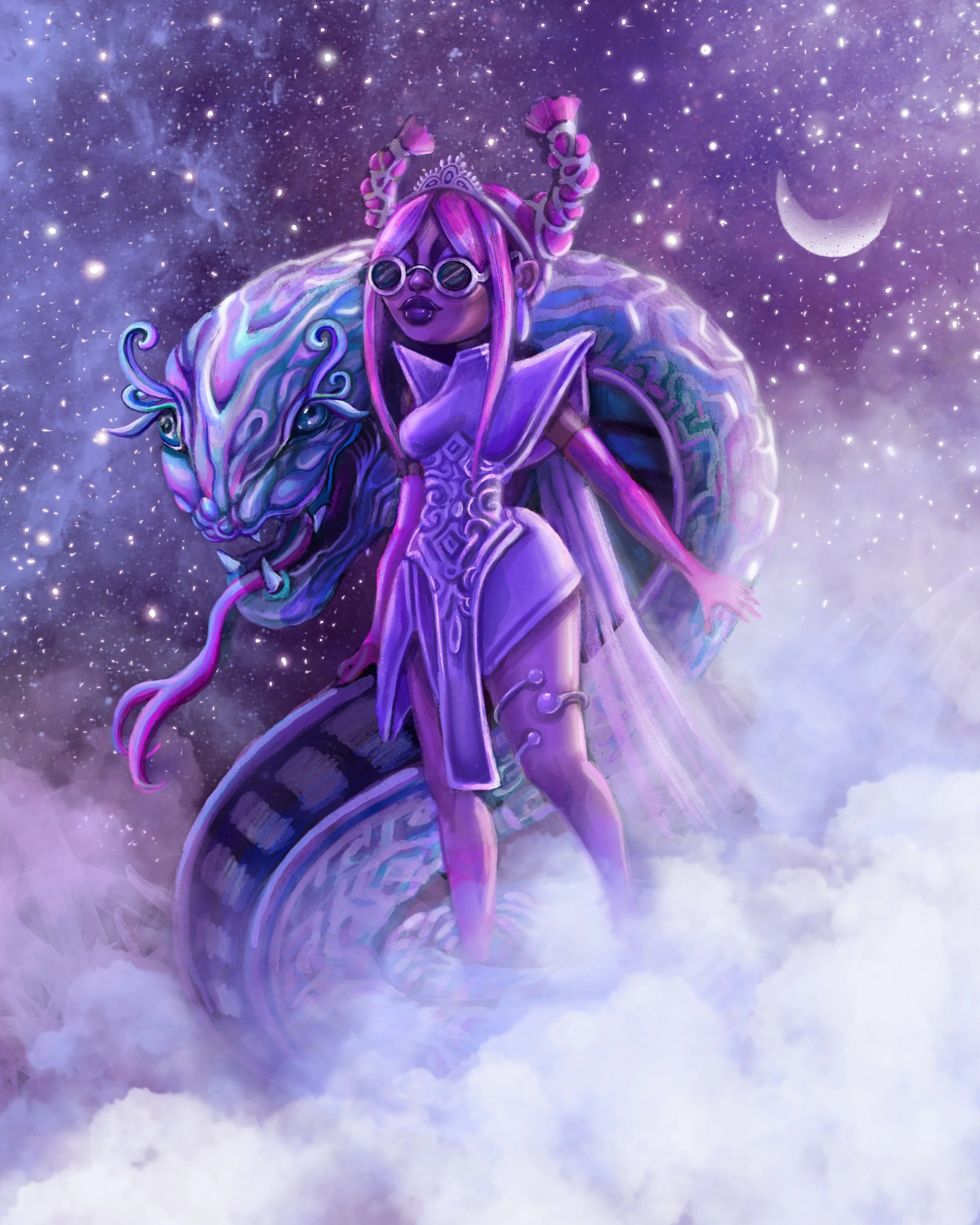 "Serpent Space Princess", Procreate, October 2020.