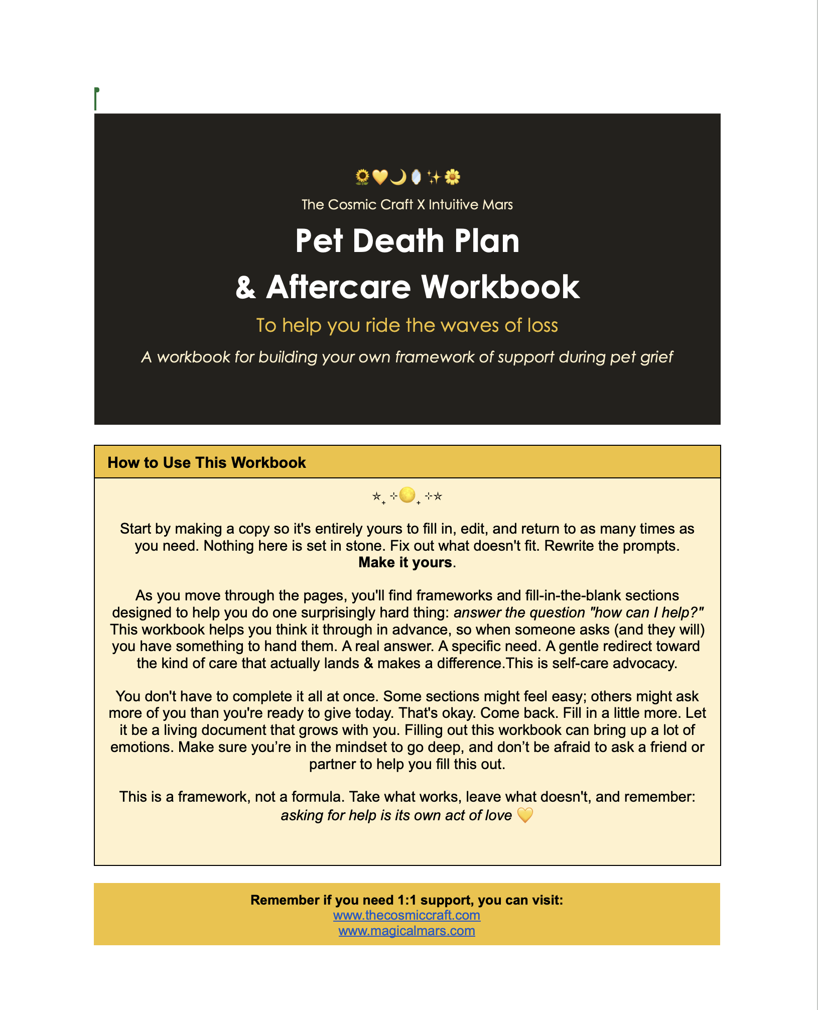 Pet Death Plan & Aftercare Workbook