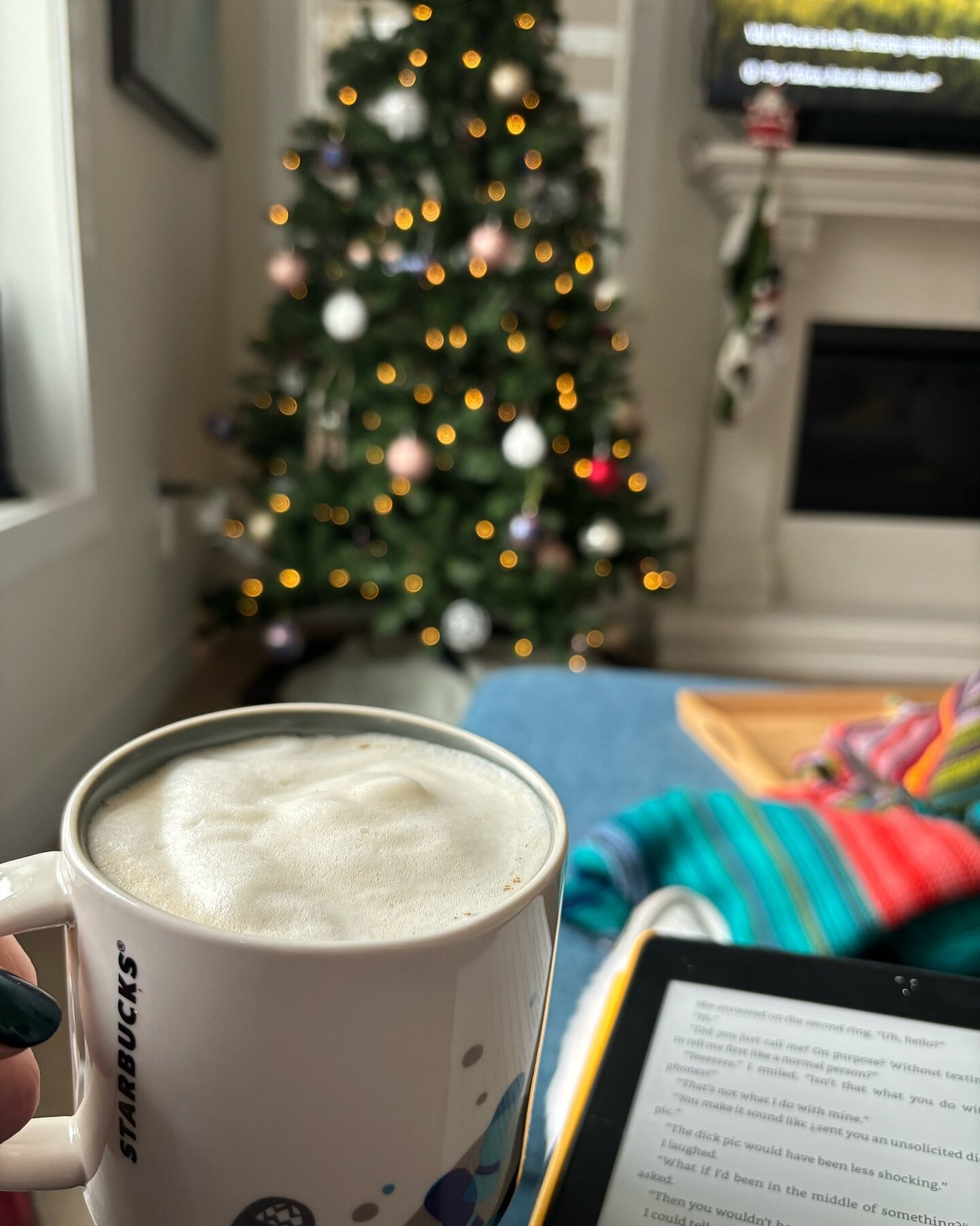 Happiness today is&hellip; sipping a homemade eggnog latte and reading with my Christmas tree glowing in the background. What does happiness look like for you today?