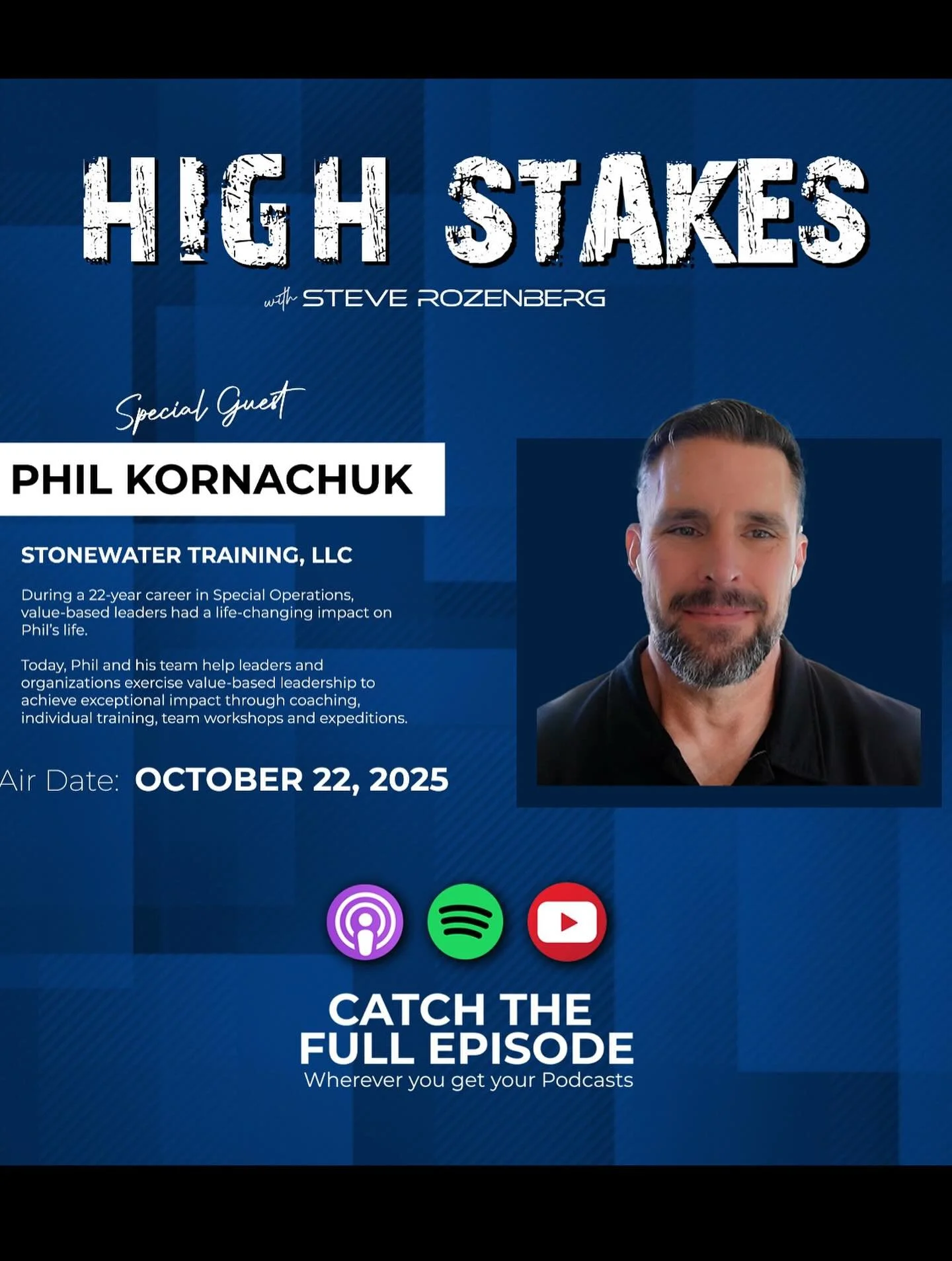 Had a great recording with @rozenbergsteve on the High Stakes podcast a few weeks ago on leadership, learning, regrets &amp; resilience. 

Podcast in comments

#stonewatertraining #highstakespodcast