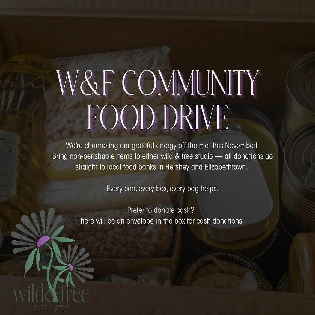 This November, we&rsquo;re collecting food donations at our studios to support local food banks:
🍫 Hershey Studio &rarr; Hershey Food Bank
🍽️ Elizabethtown Studio &rarr; Community Cupboard through UCEA

📅 Drop-off: 11/23, after the last morning cl