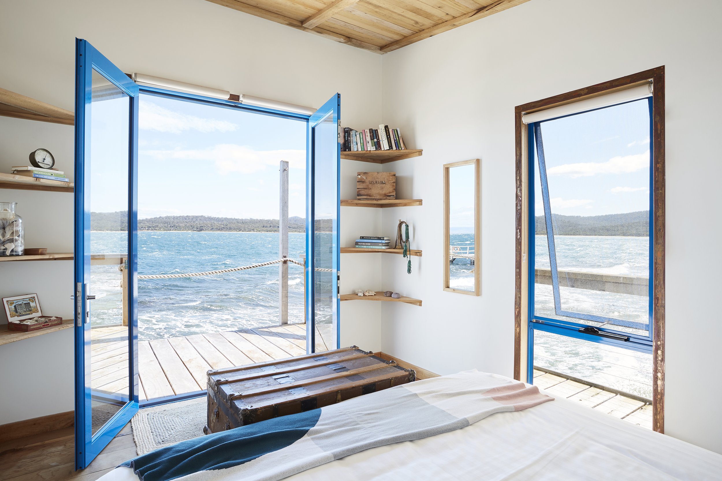 Private accommodation bedroom on Picnic Island, travel and tourism photography