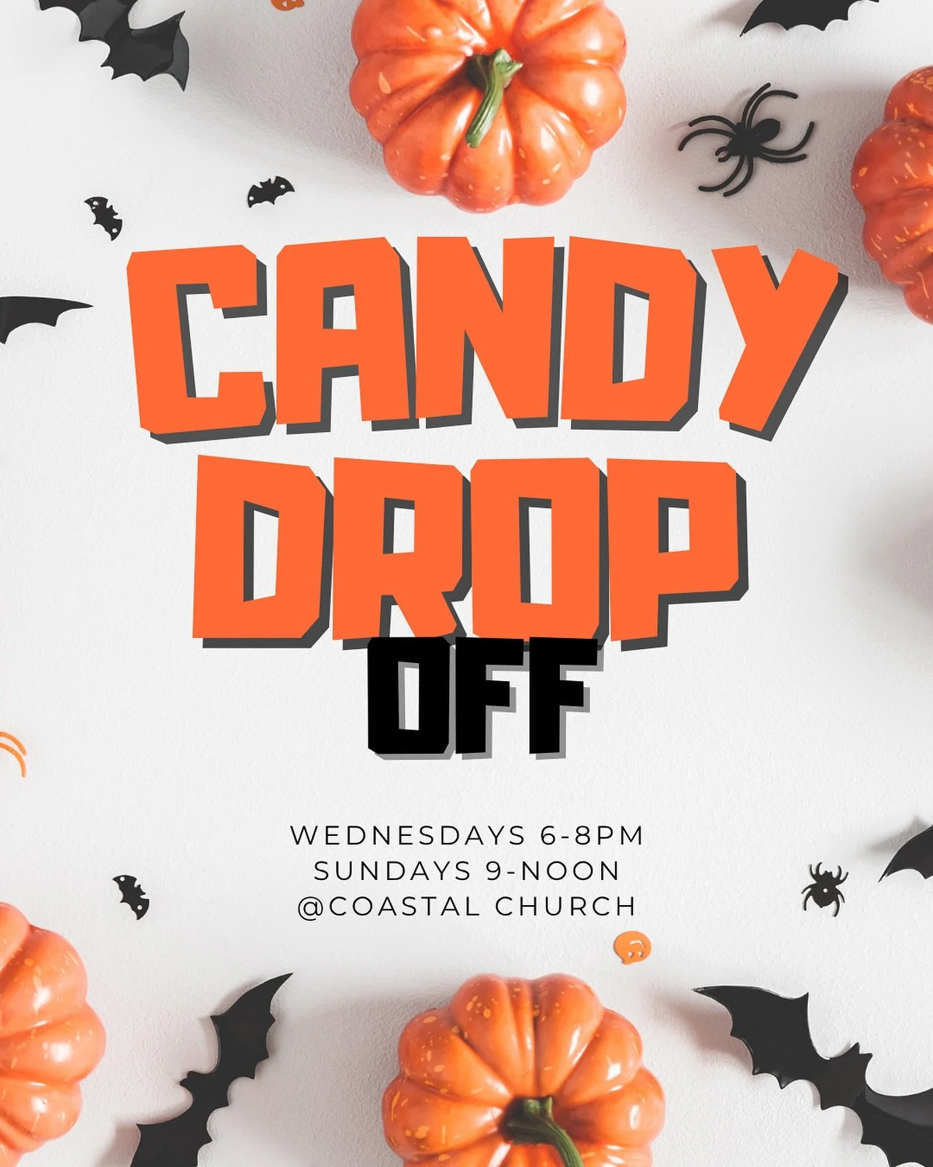 🍬 Candy Countdown Update! 🍬 
Sweet news, Coastal family!

We&rsquo;re halfway to our goal of 150 bags for the Trick-or-Treat Bash on October 25! 🙌

You can drop off candy before or after service on Sundays, or Wednesdays from 6&ndash;8 PM during C