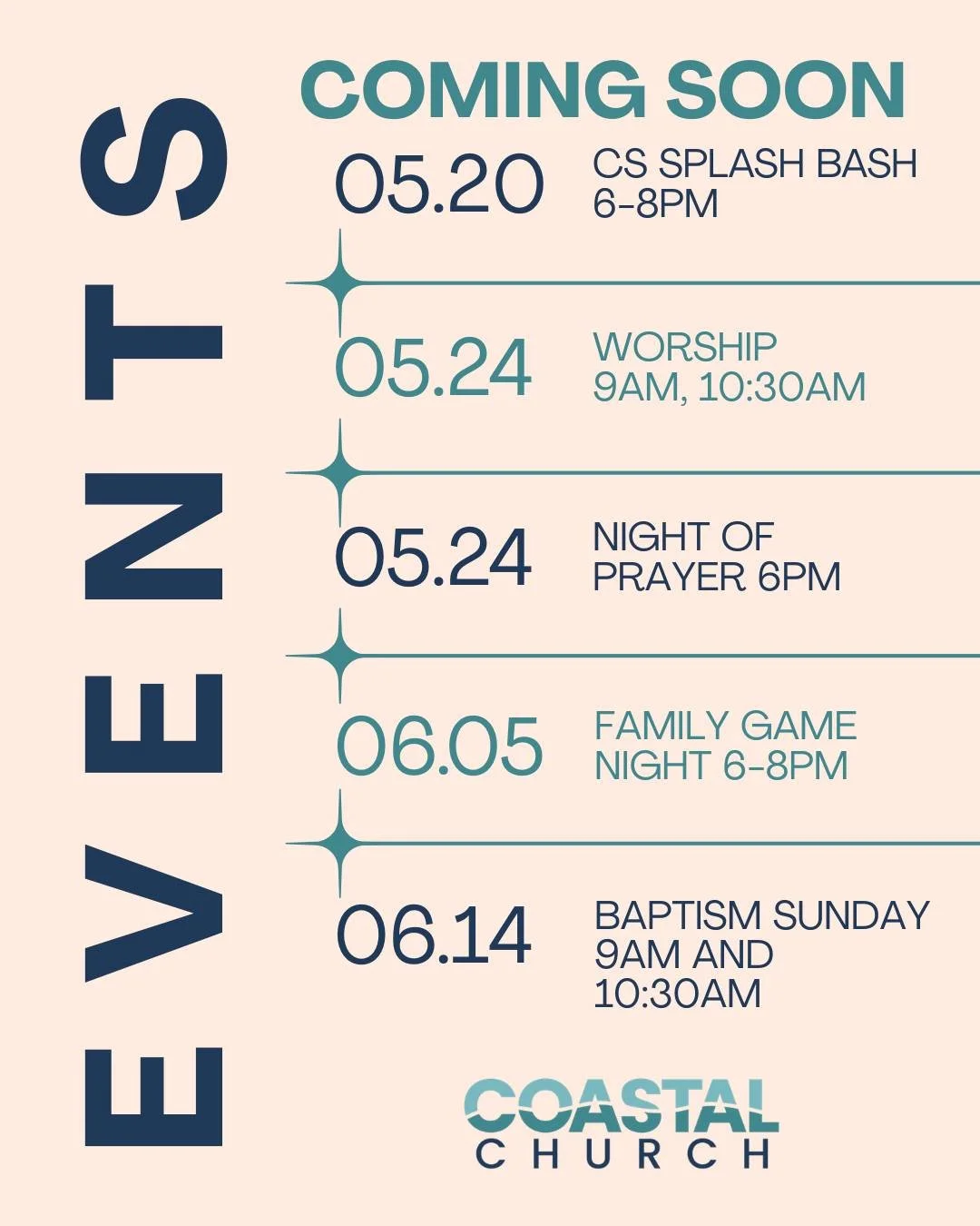 Upcoming events are happening at Coastal Church 🌊
We&rsquo;d love for you to join us for what&rsquo;s coming up at Coastal.
Find event details and more here:
sebastianchurch.com/go