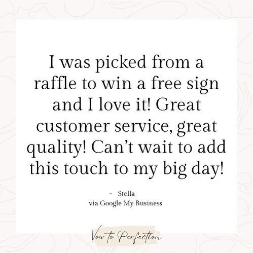 We love when our clients and giveaway winners are happy! 💖

Thank you so much, Stella! We are so excited for you and your big day! Congrats on winning a sign from us. Glad you love it!! 🫶🏻

Stay tuned for more giveaways 👀

View more of our work ➡