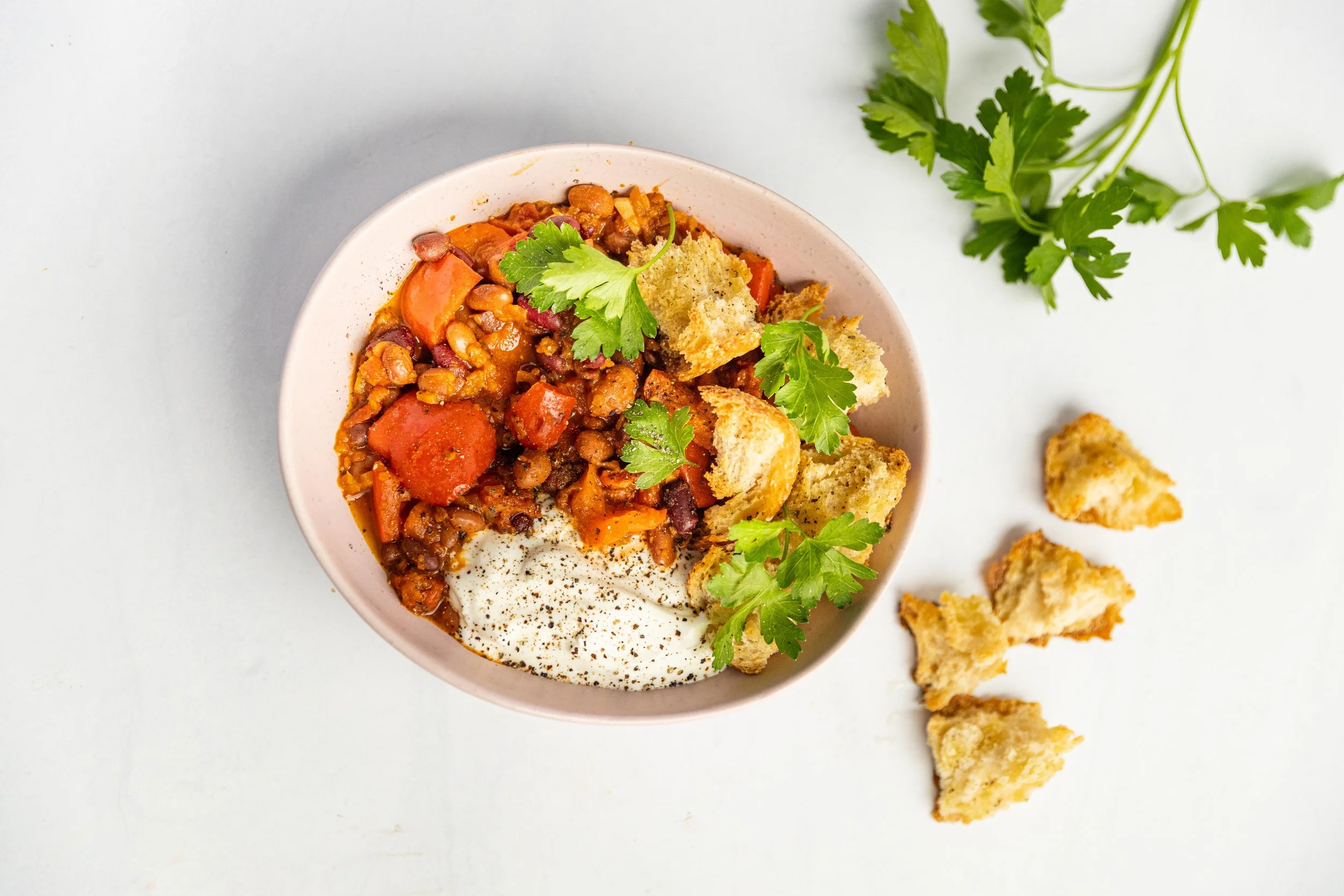 Smoky Beans with Chunky Croutons