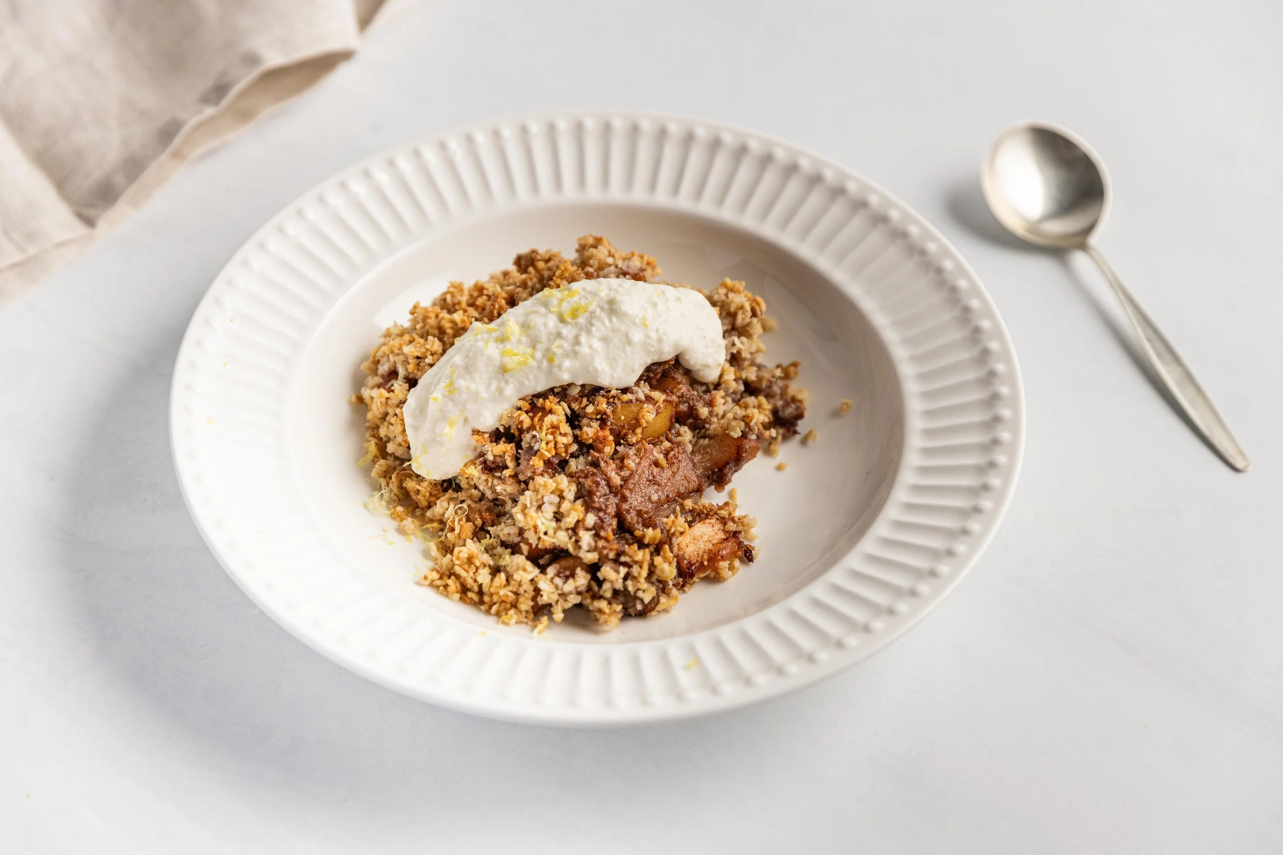 Apple &amp; Rhubarb Brekky Crumble with Whipped Ricotta