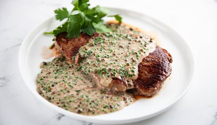 Steak with Creamy Shallot Peppercorn Sauce by diningbykelly