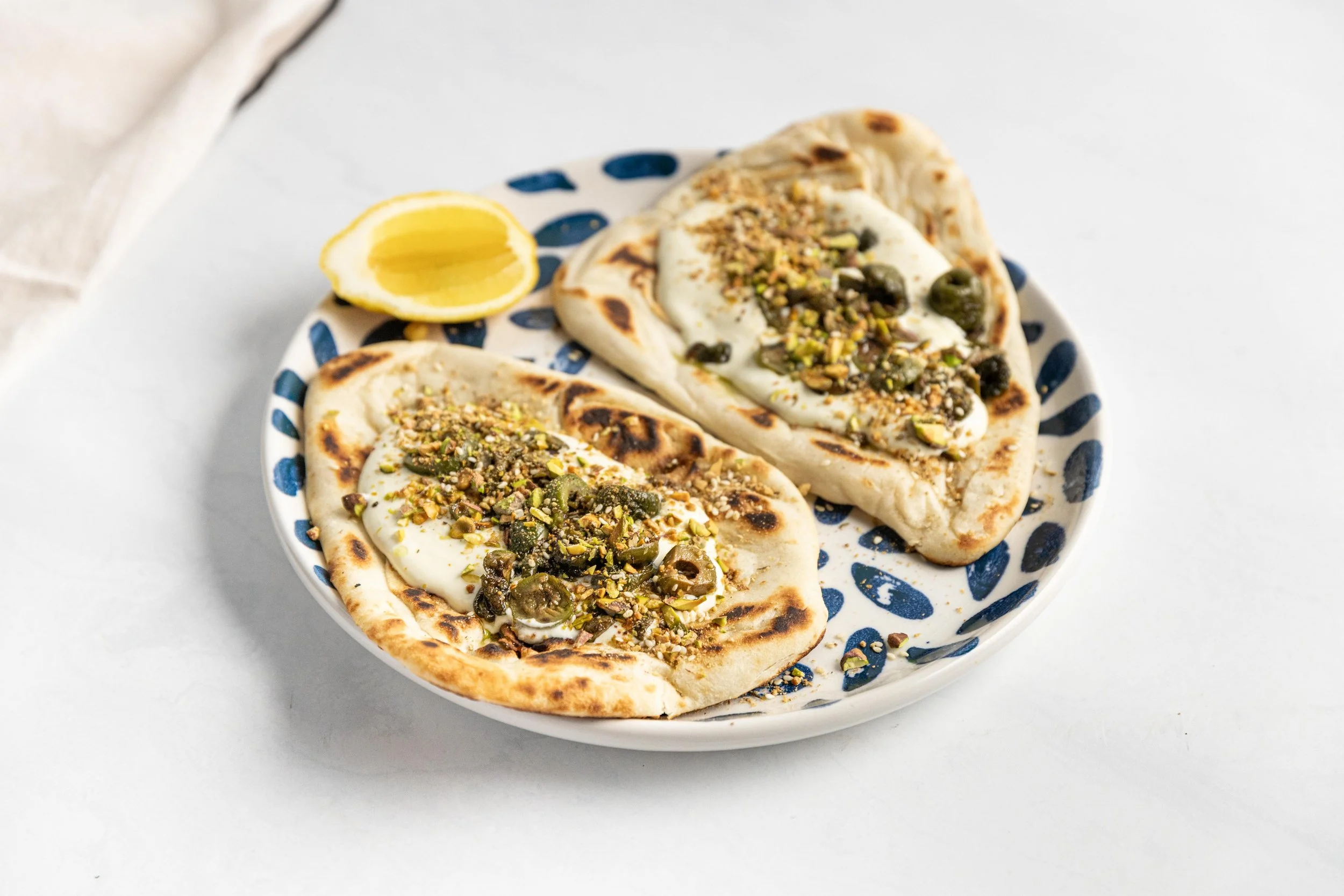 Whipped Fetta, Olives &amp; Dukkah on Naan