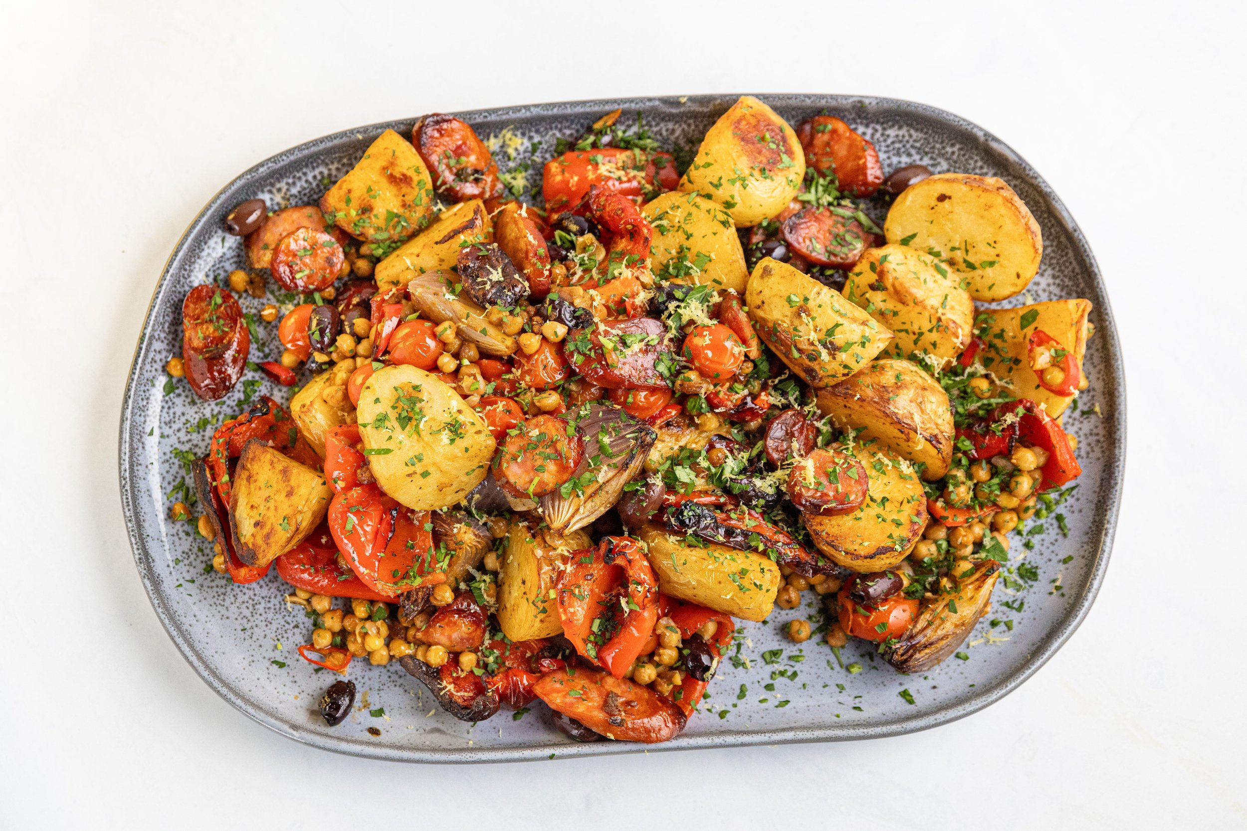 Spanish Chorizo &amp; Potato Tray Bake