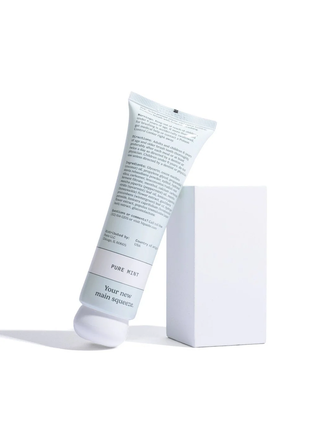 The back of the mint whitening toothpaste tube, featuring directions and ingredients.