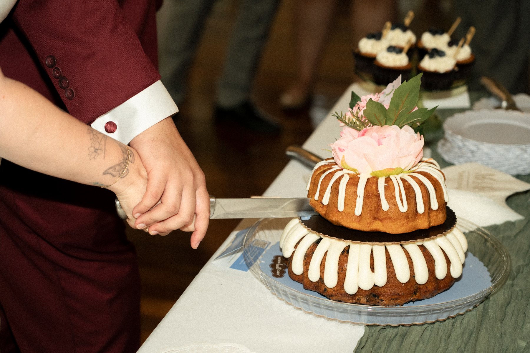 Cake cutting mill valley community center wedding