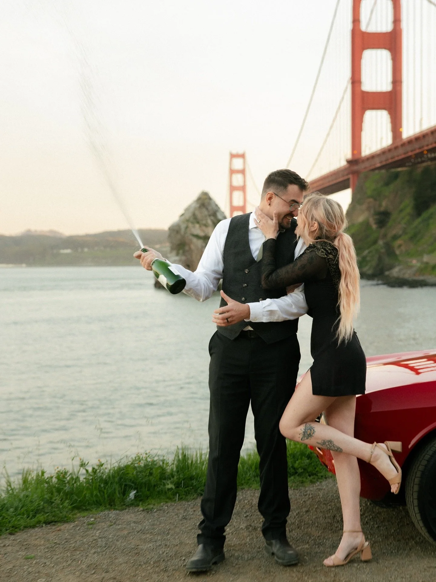 A beautiful setting like the Golden Gate Bridge helps, but what matters more is how it feels to be in the moment and celebrating your special day, maybe with a little champagne and definitely with a lot of joy. 

Captured during a styled shoot at Cav