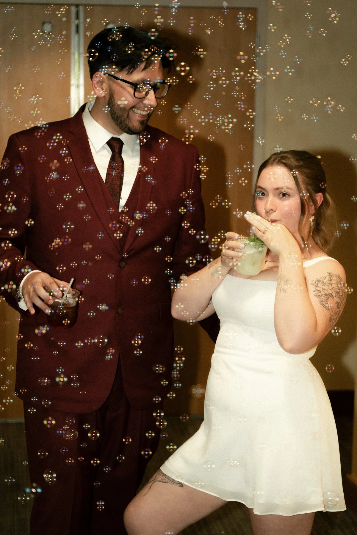 Goofy post wedding bride and groom photos.
