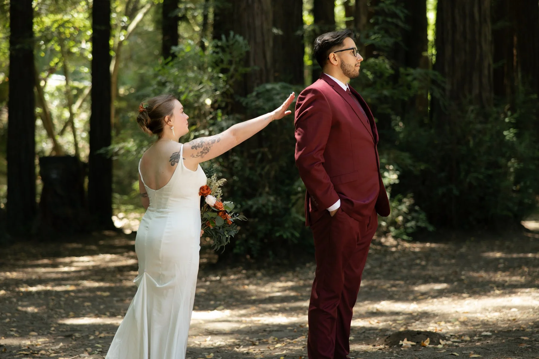 Bride and groom first look wedding photographer mill valley marin county