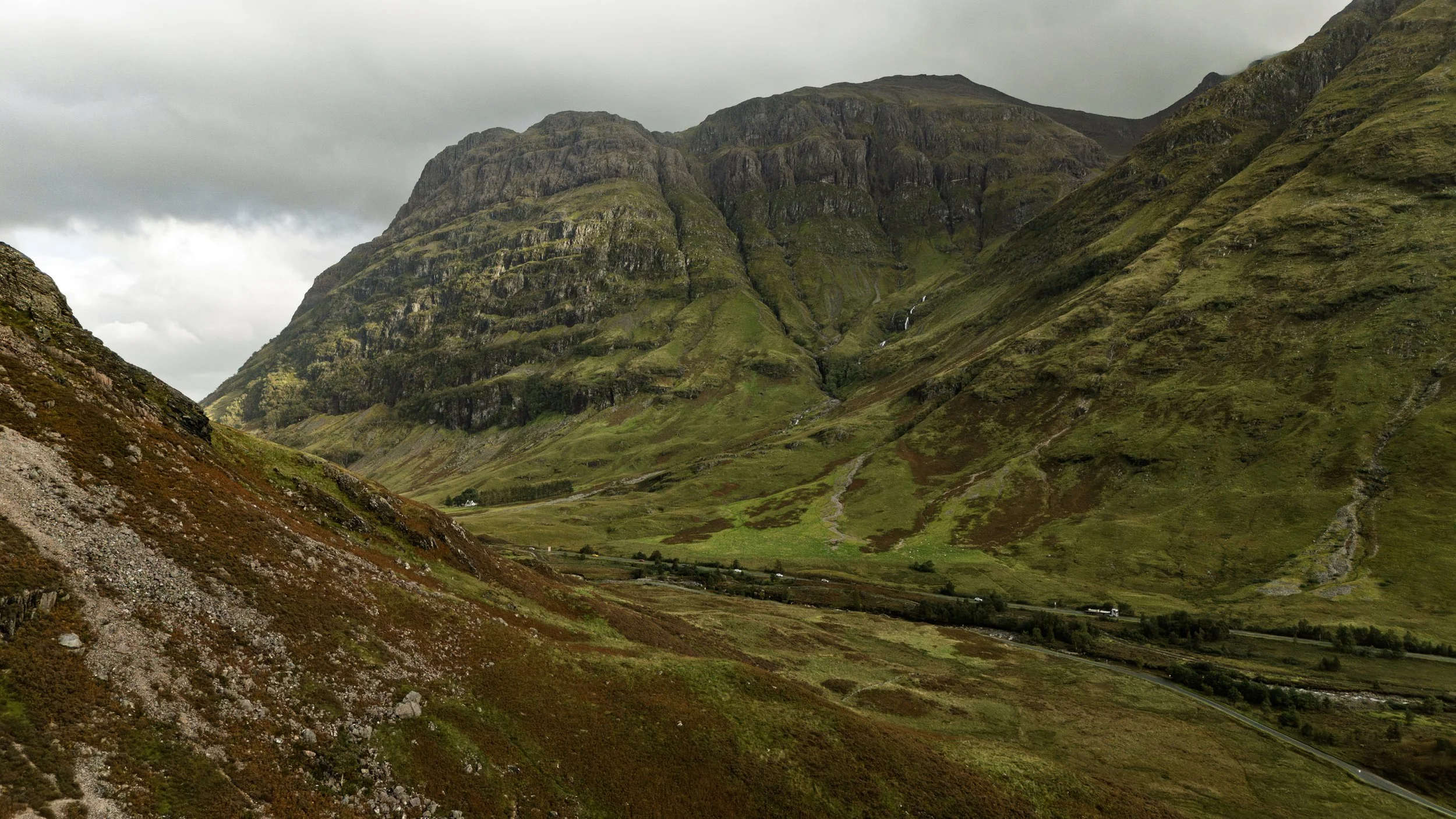 Glencoe Valley Scotland seen via drone 