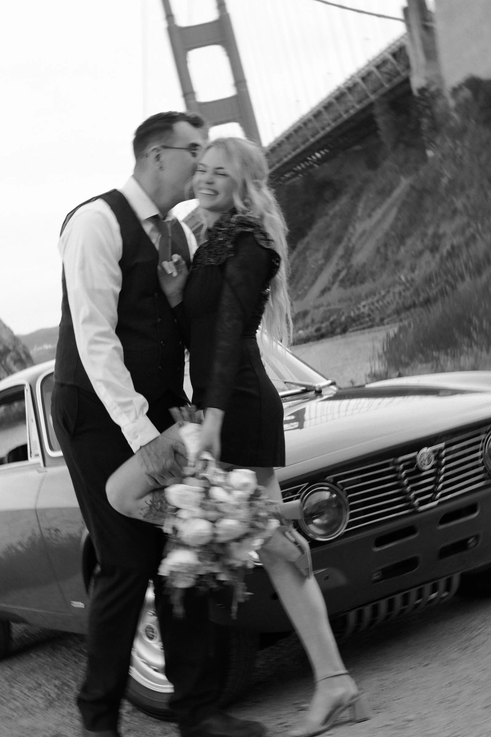 editorial luxury wedding in san francisco california at cavallo point black and white moody and authentic goofy photos 