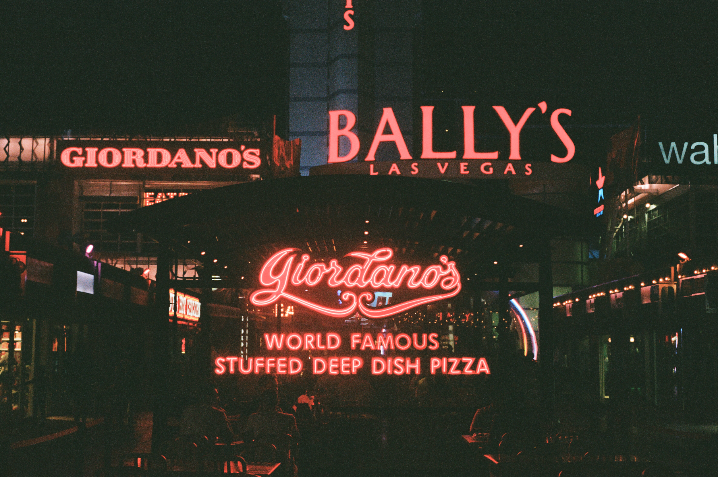 Downtown Las Vegas, Nevada on film at nighttime