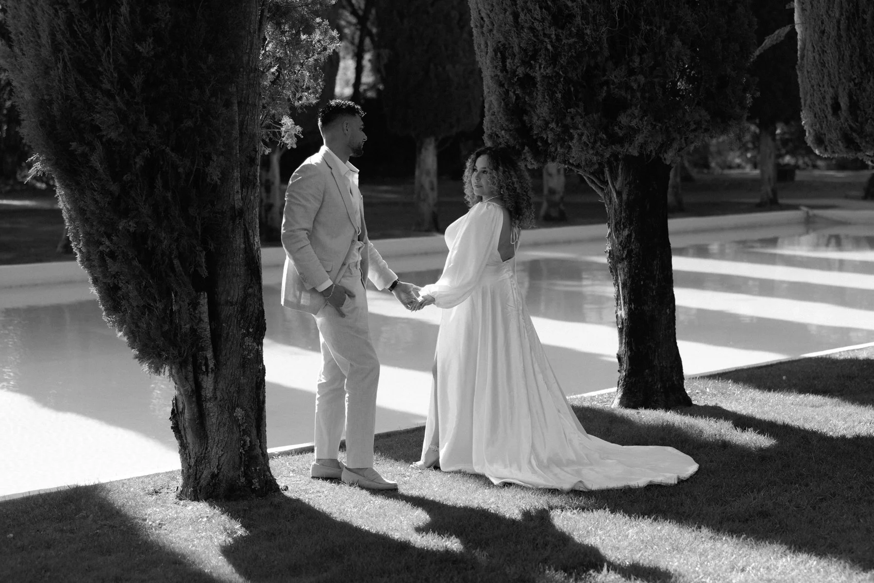 luxury bay area california wedding photographer cypress trees with strong film grains
