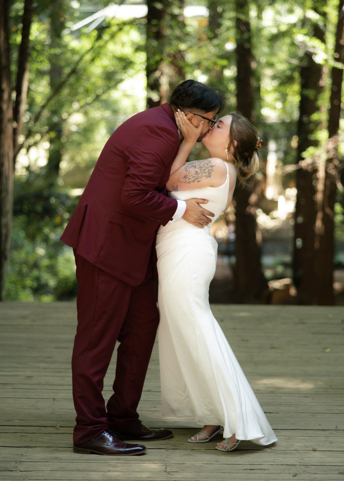 First kiss old mill park simple aesthetic redwood wedding