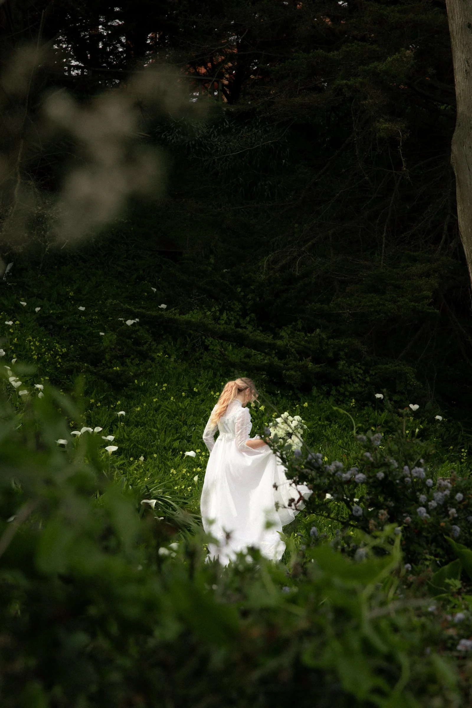 Whimsical wedding photography bridal portraits at Fort Point near the Golden Gate Bridge in Calfornia