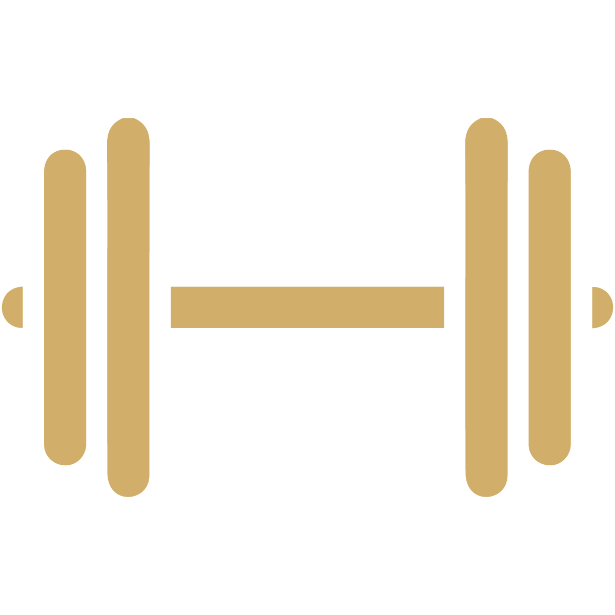 Icon of a dumbbell with brown handles and weight plates, symbolizing fitness or weightlifting.