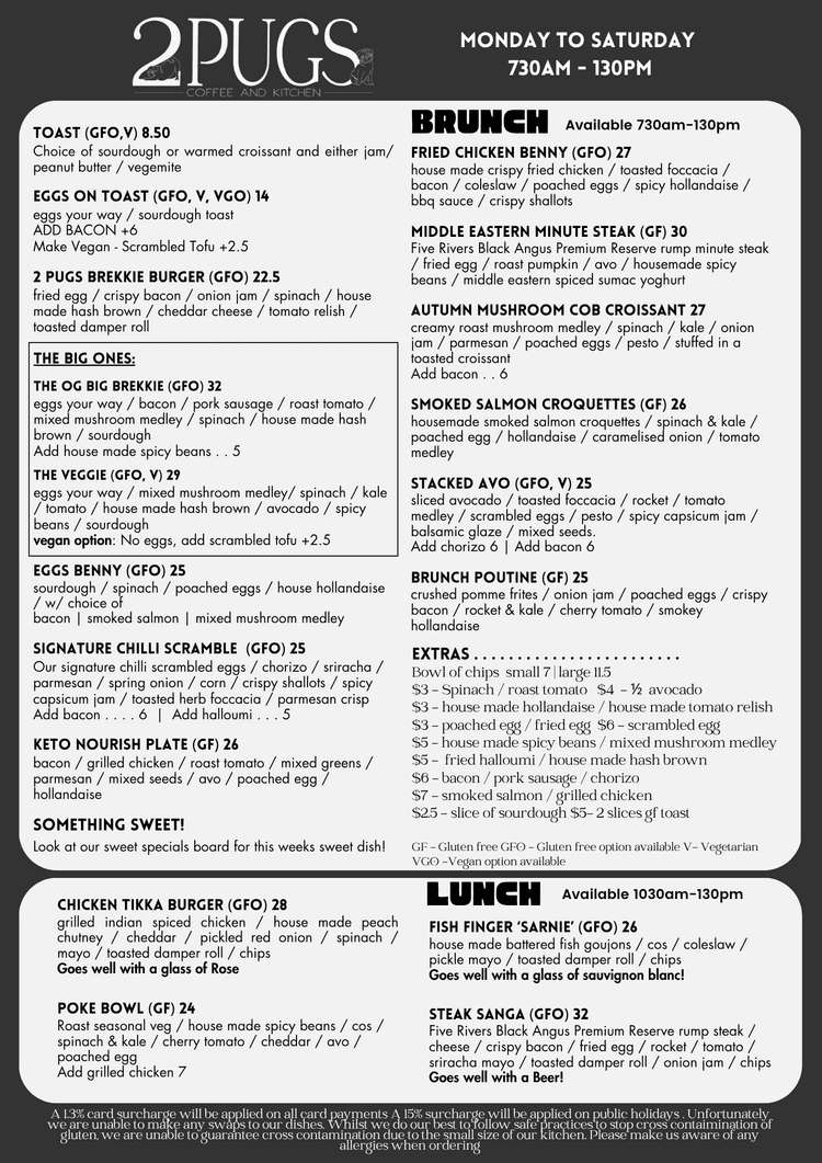 Menu — 2 Pugs Coffee & Kitchen