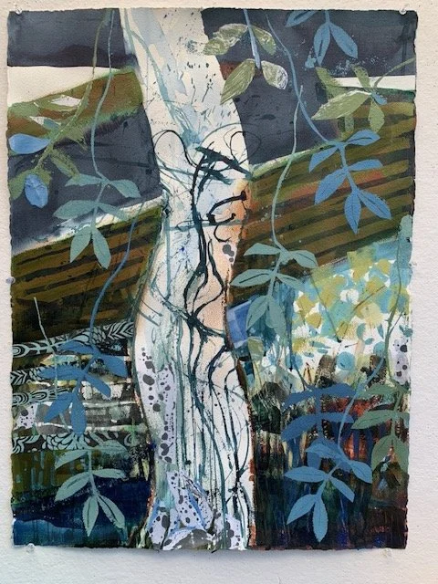 Growing up, 2025.
Acrylic and mixed media on paper
100.2 x 70.7 cm framed            SOLD