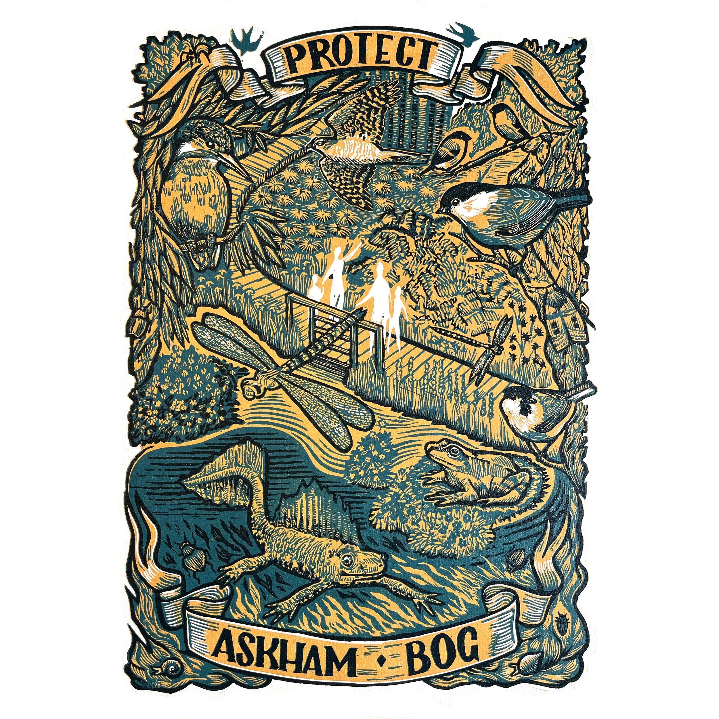 Protect Askham Bog original linocut