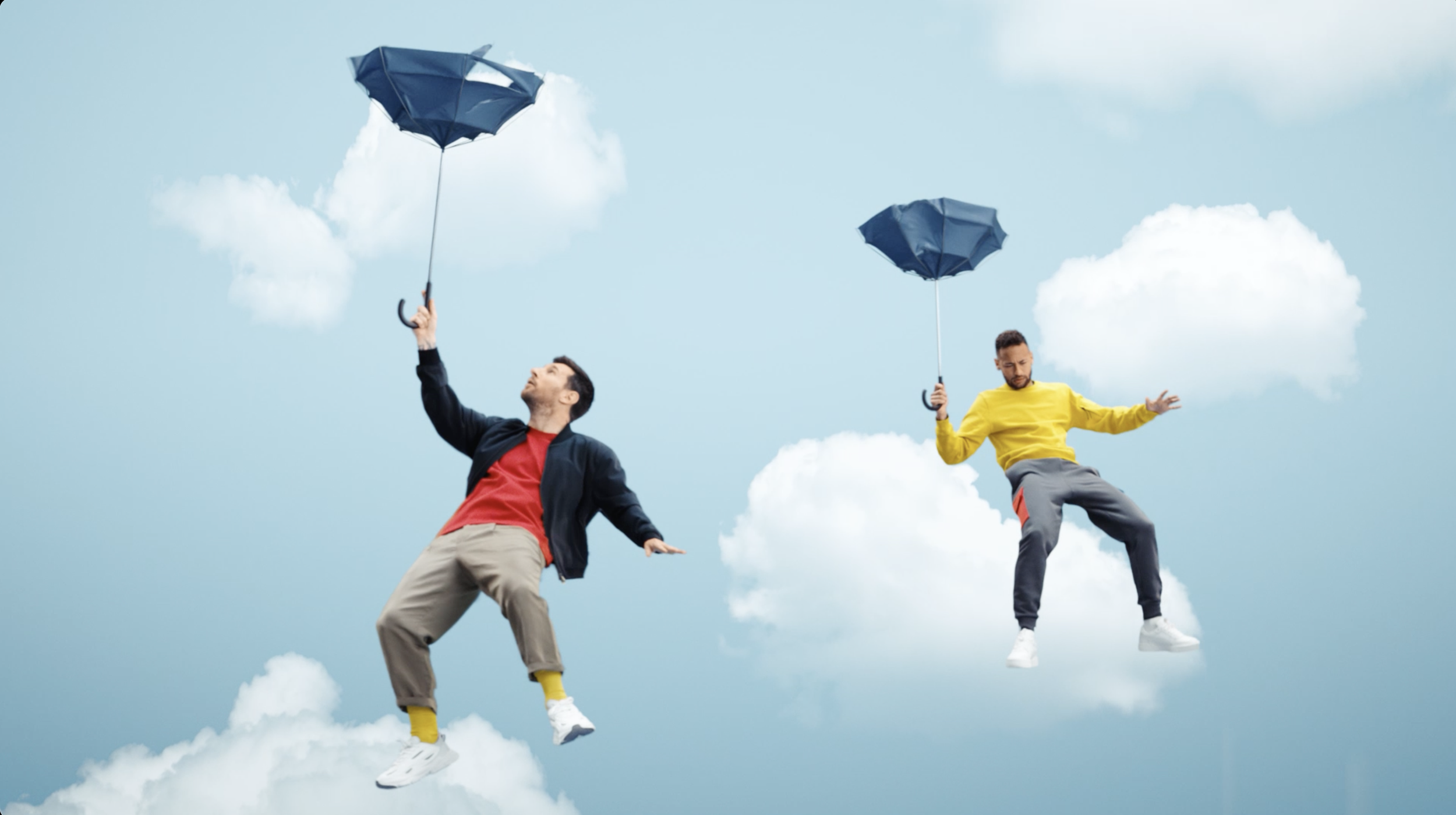 Lionel Messi and Neymar in a surreal Ooredoo campaign scene, cinematography by Johan-Fredrik Bødtker.