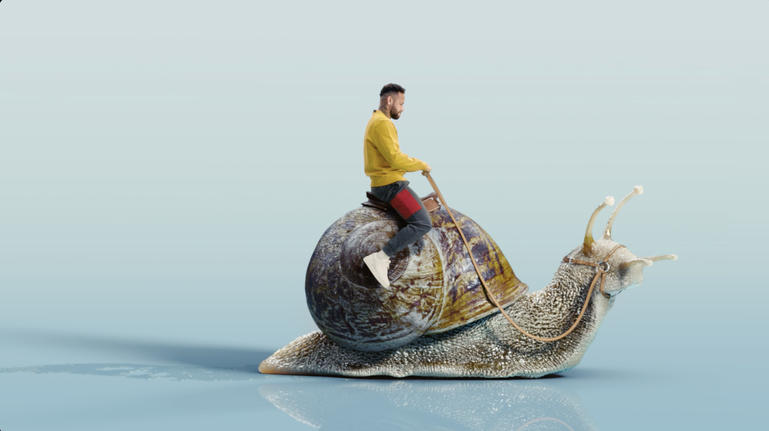 Neymar riding a giant snail in a surreal Ooredoo campaign, cinematography by Johan-Fredrik Bødtker.