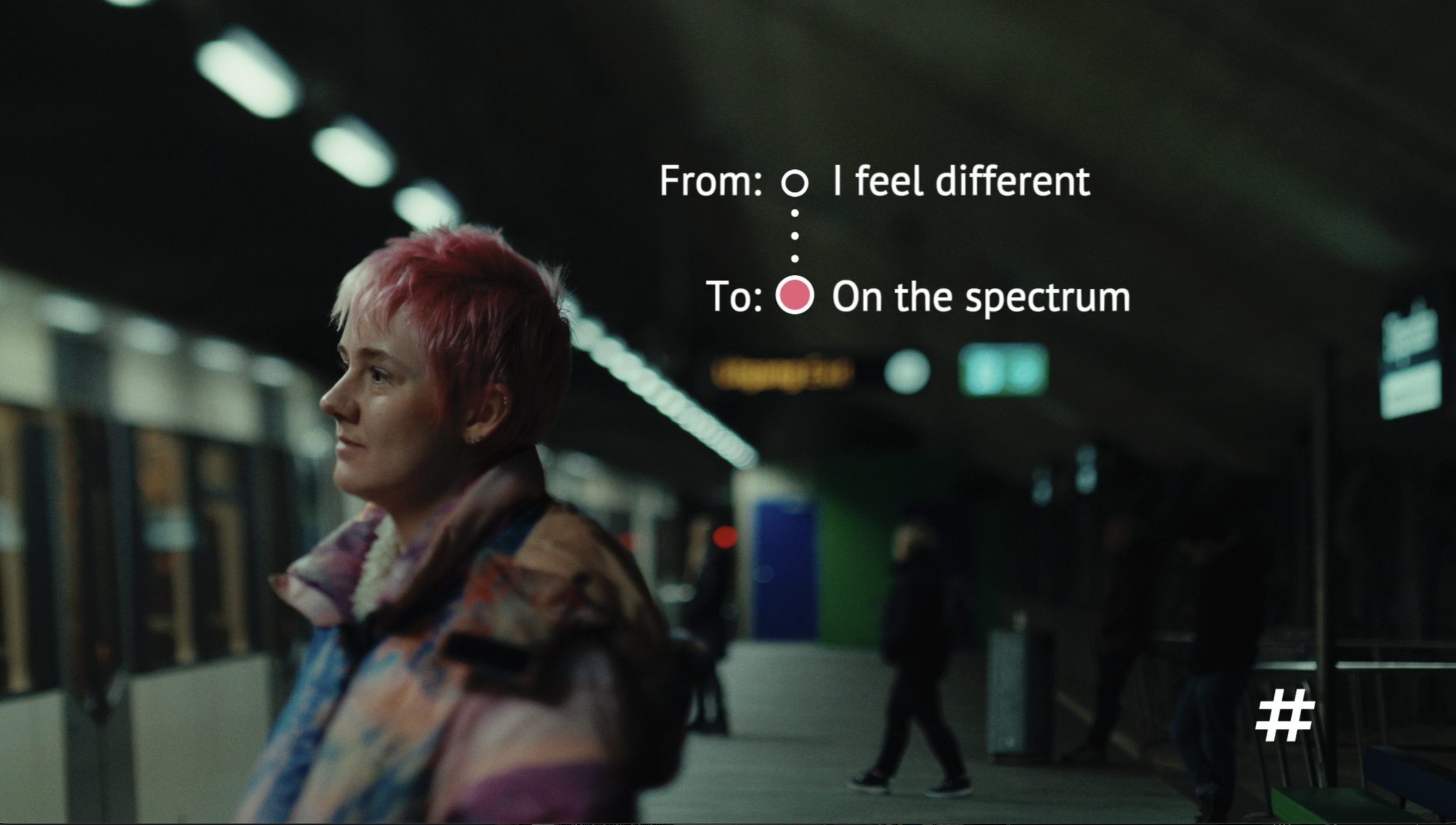 Person standing on an Oslo metro platform in a Ruter commercial, cinematography by Johan-Fredrik Bødtker.
