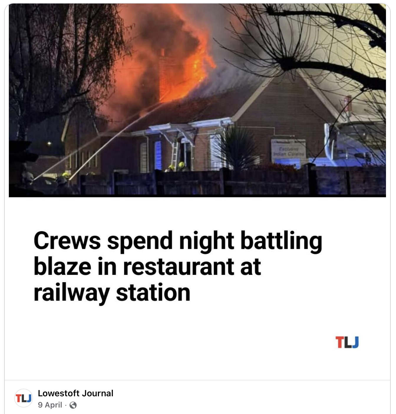 Fire at Oulton Broad North Station