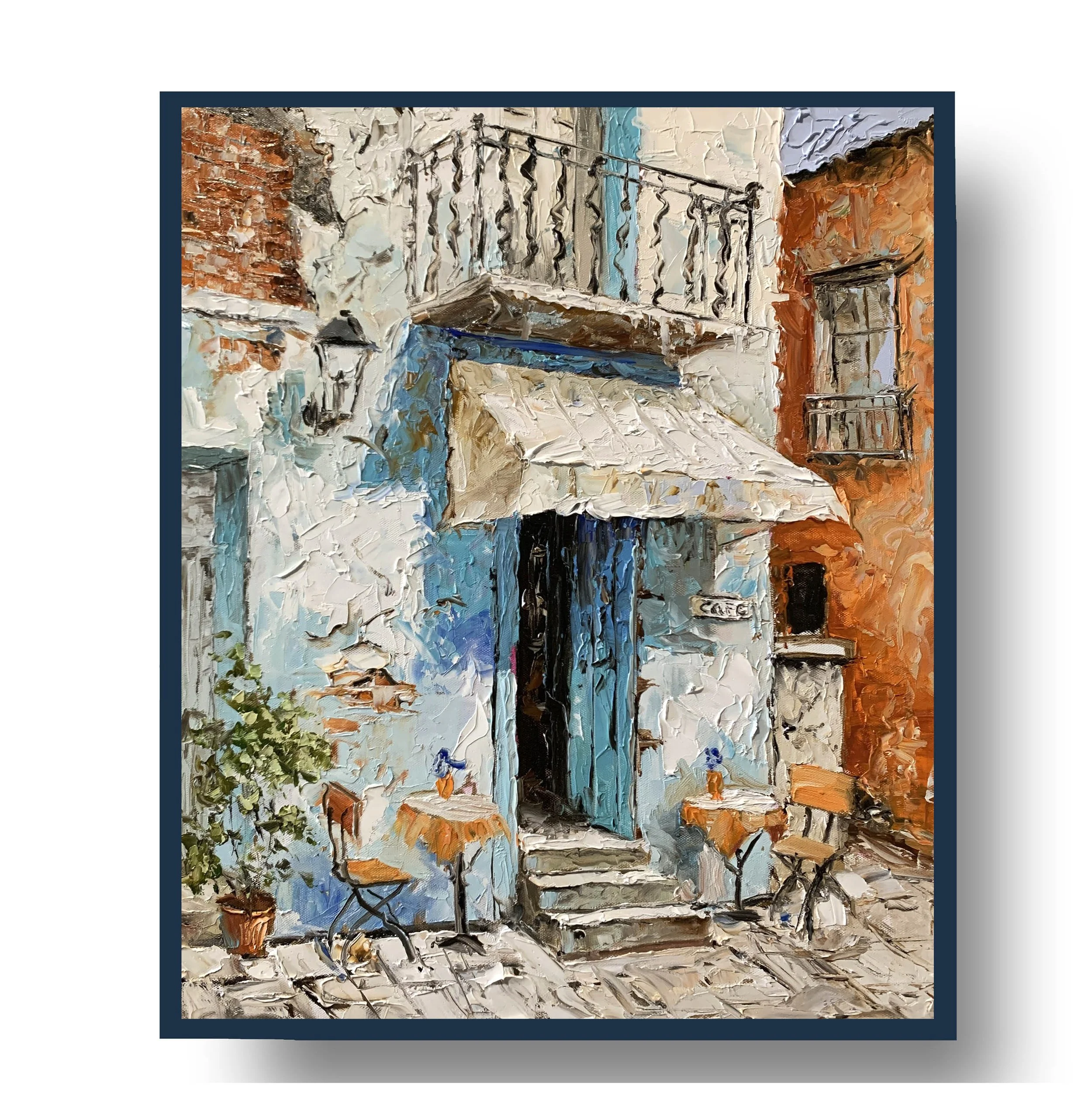 Blue Door Café in the Old Town.       Oil painting on canvas.  50x40cm.