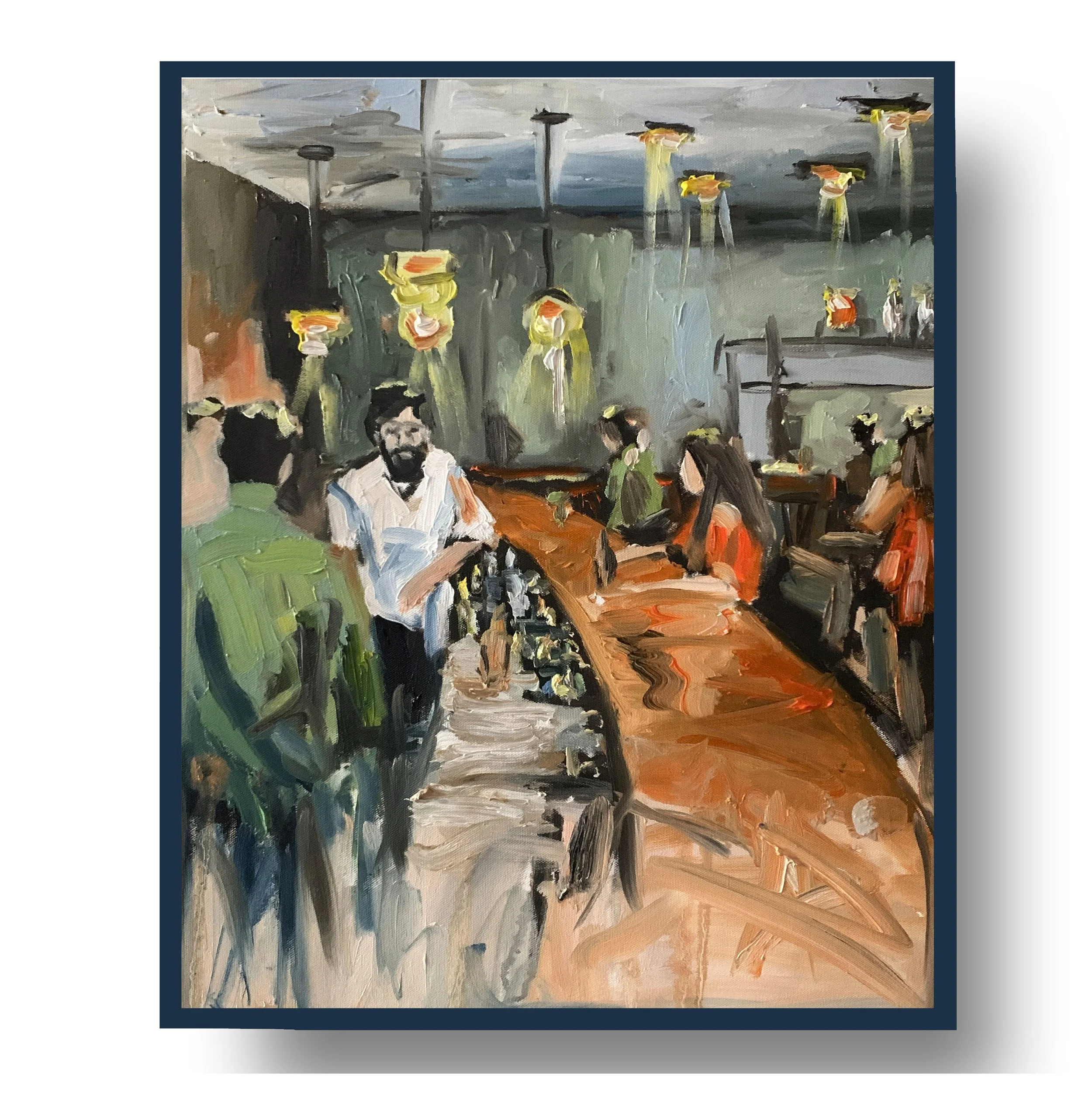 Evening at the Bar.      Oil painting on canvas.  50x40cm.