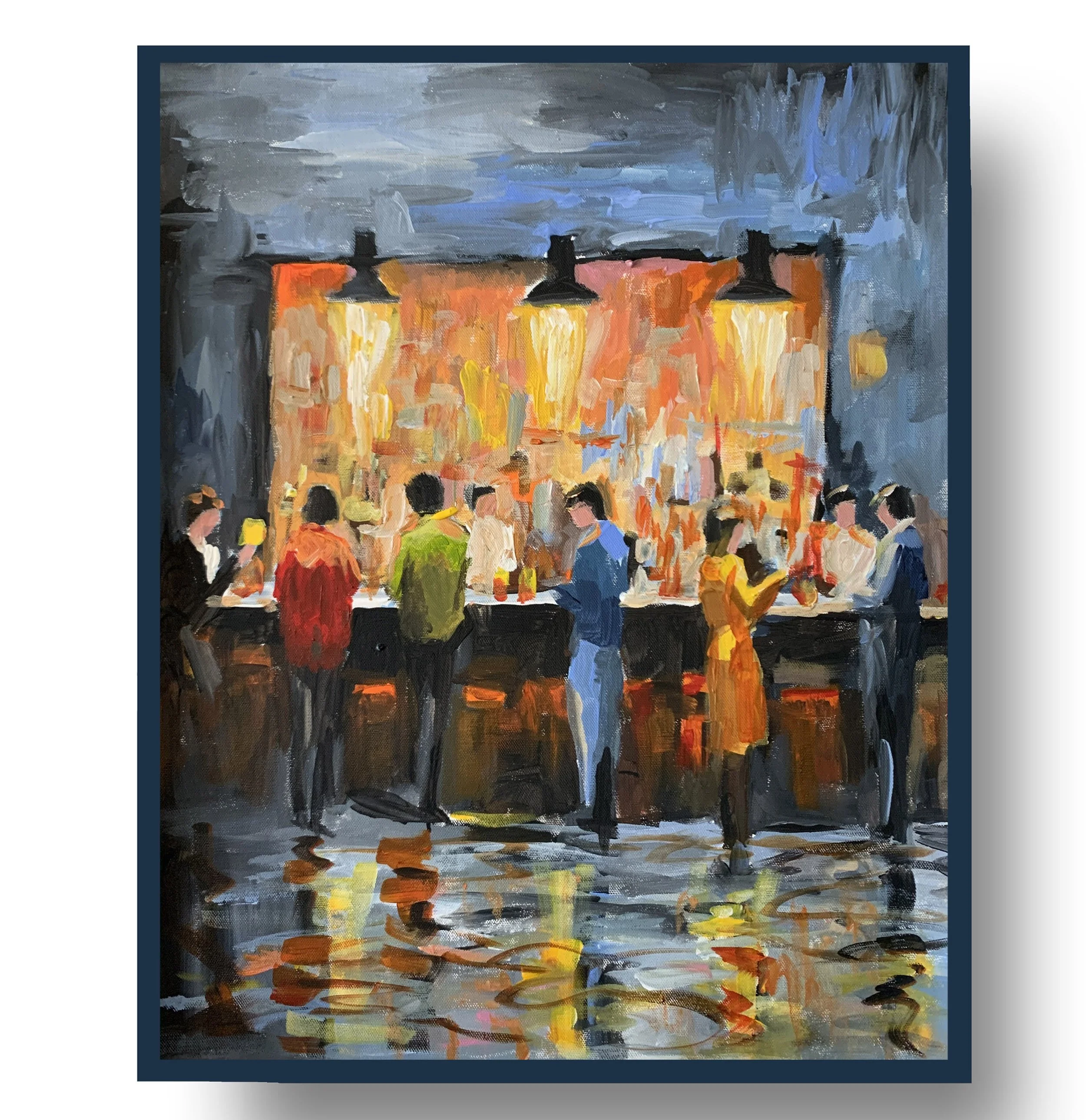 A Busy Evening at the Bar      acrylic painting on canvas.  50x40cm.