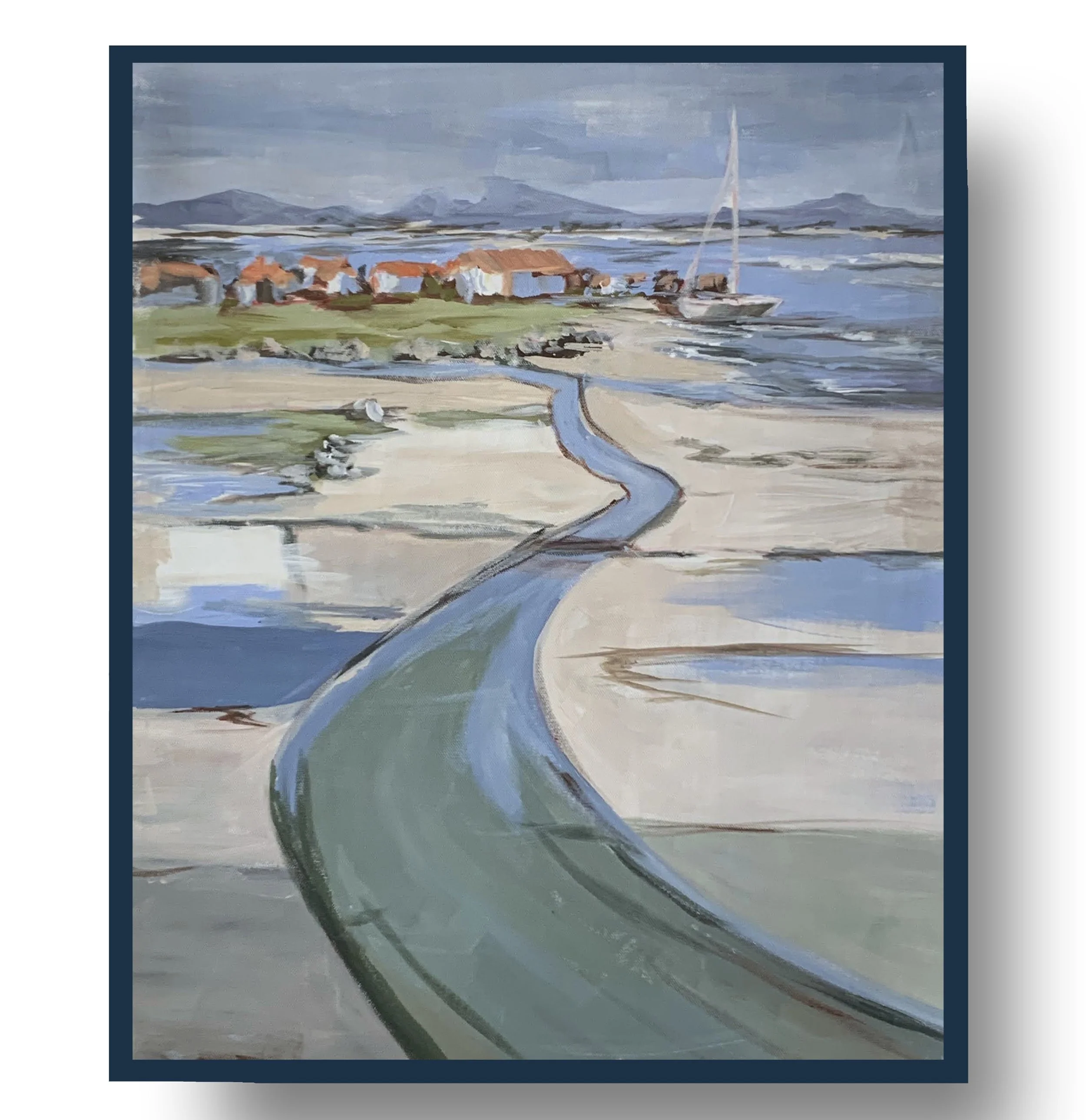 Green Blue Road to the Sea.          Acrylic painting on canvas.    50x40cm.