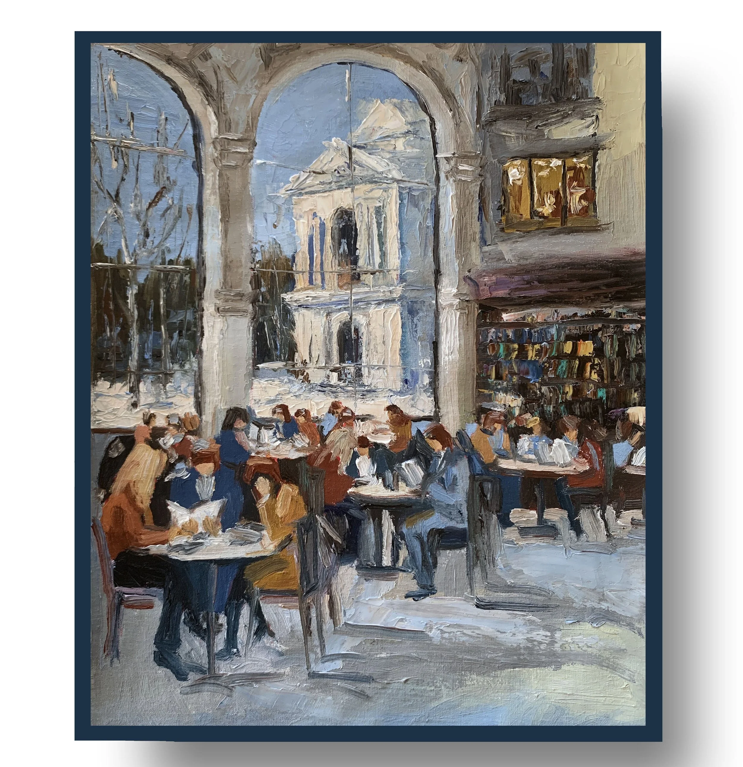 Readers Beneath the Great Arch of the Public Library.        Oil painting on canvas.   50x40cm.