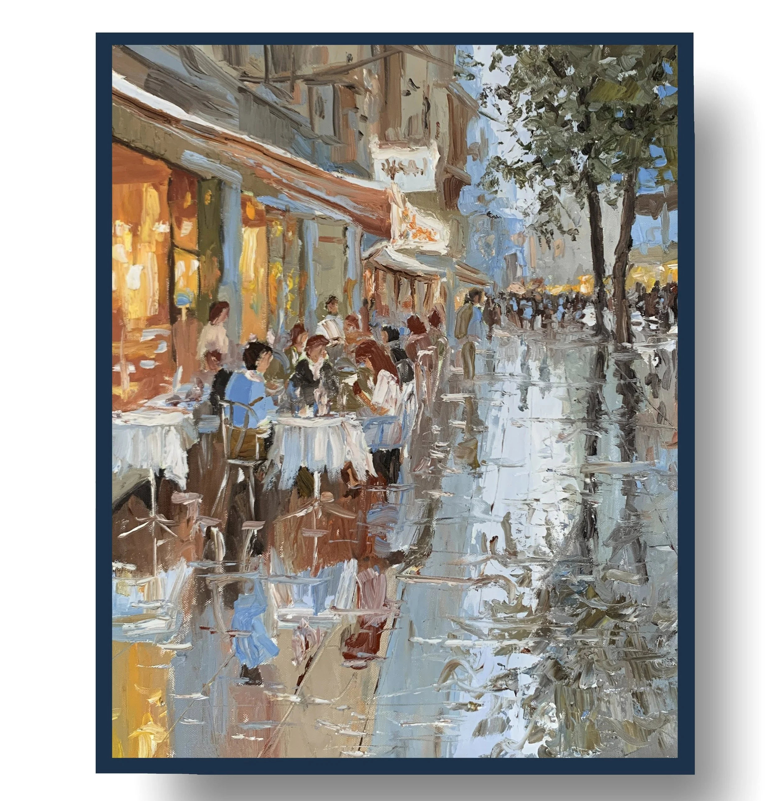 Rain Writes the Café Street.      Oil painting on canvas.   50x40cm.