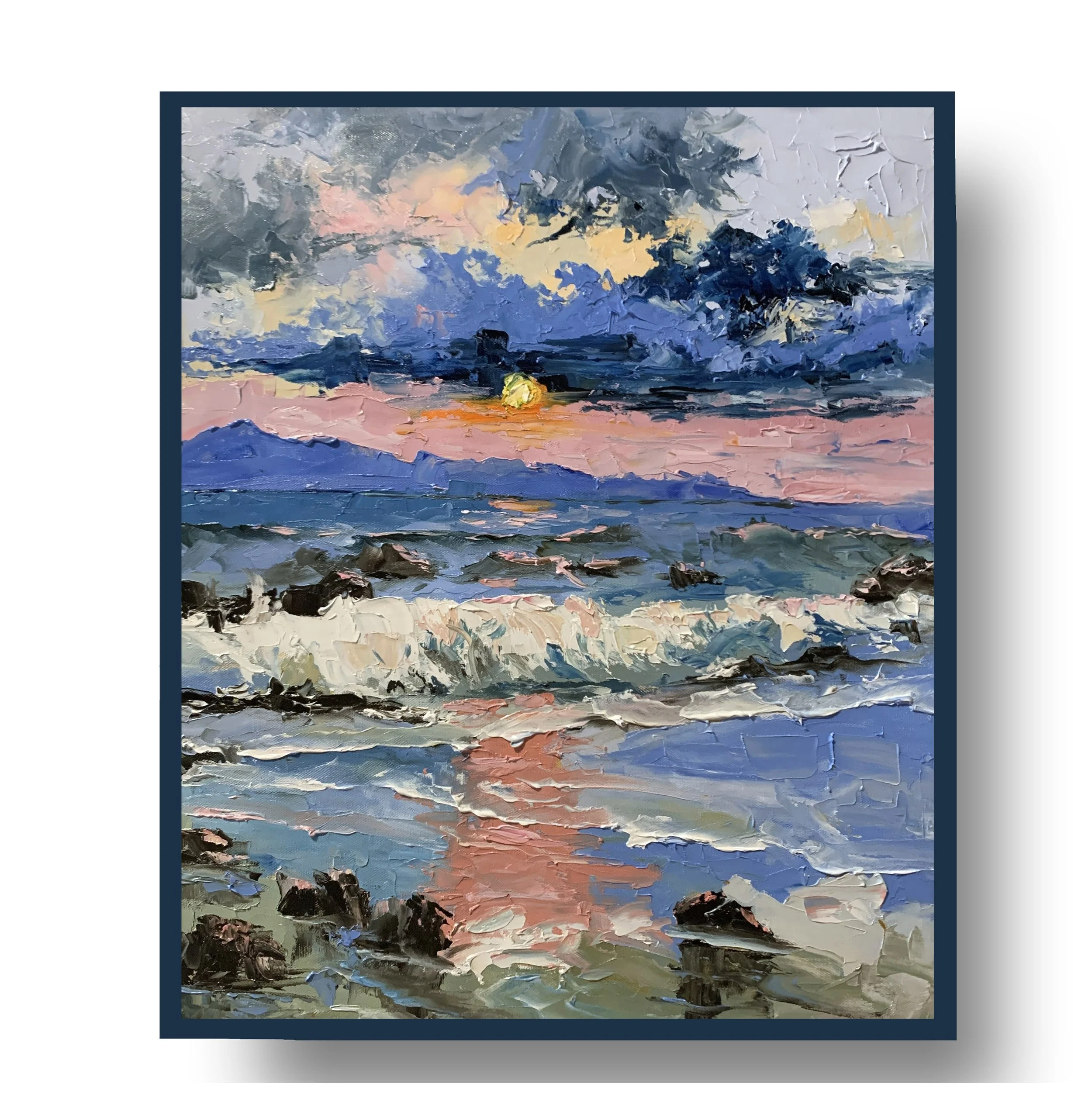 Pink Sunset Seascape.        Oil painting on canvas.  50x40cm.