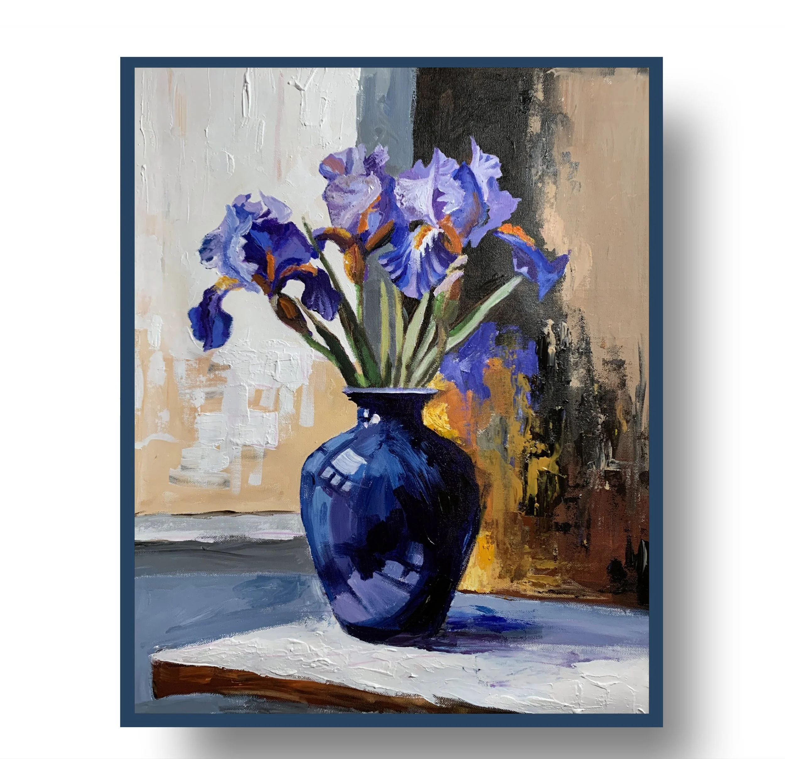 Purple Iris Still Life.          Acrylic painting on canvas. 50x40cm.