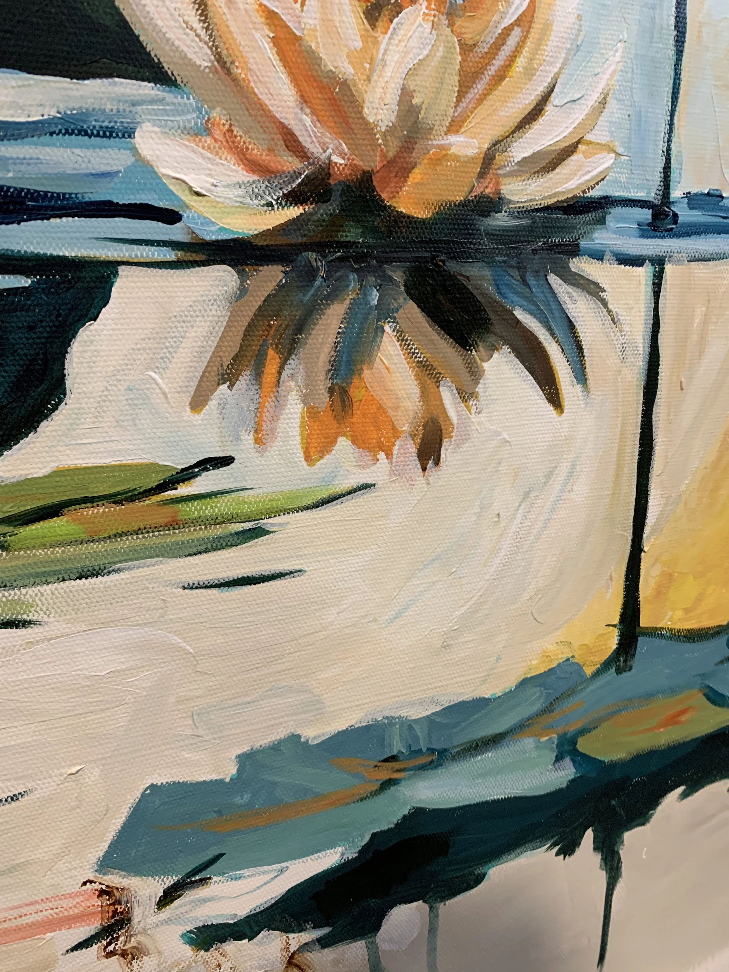 landscape semi abstract water lilies pond acrylic original artwork painting for dining living room3.JPG