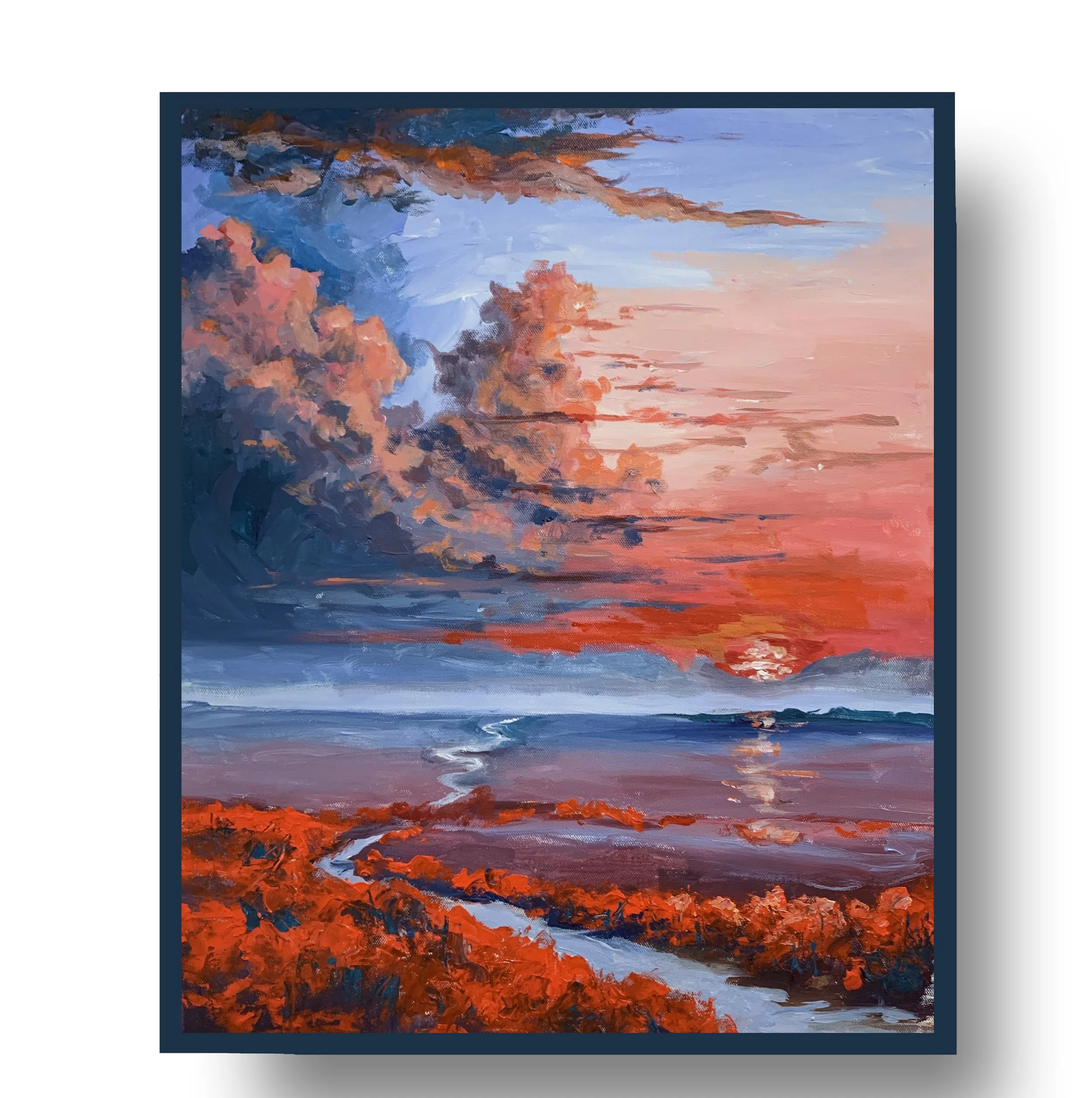 Crimson Tidal Sunset.       Acrylic painting on canvas. 50x40cm.