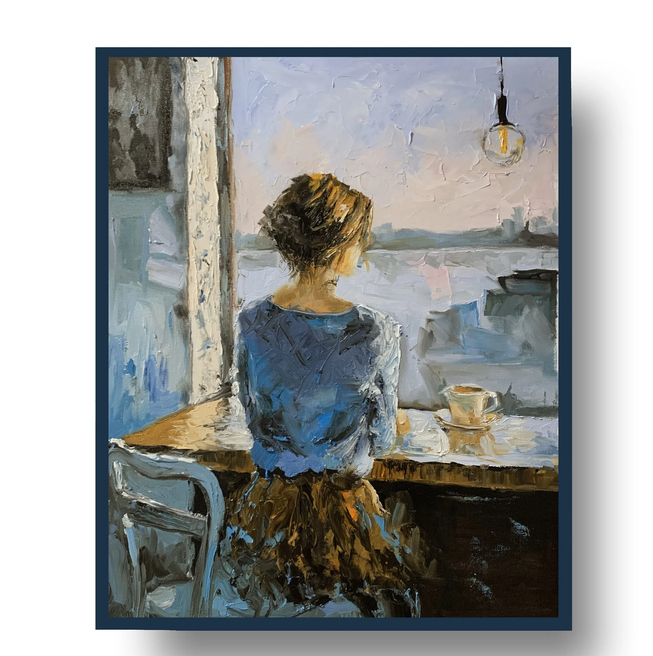 Woman, Quiet Morning by the Window.       Oil painting on canvas.  50x40cm.