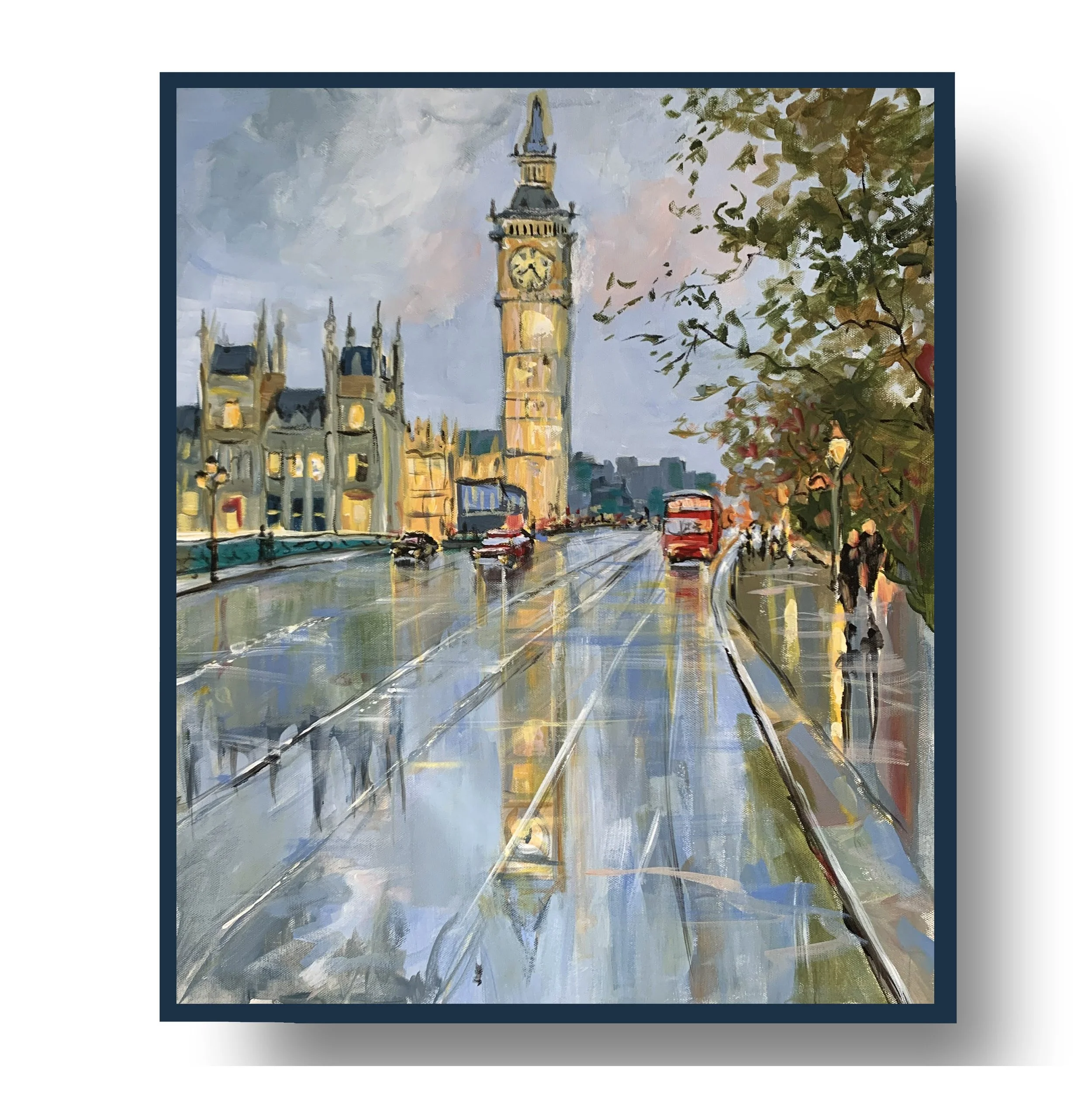 London Rain at Big Ben.          Acrylic painting on canvas.    50x40cm.