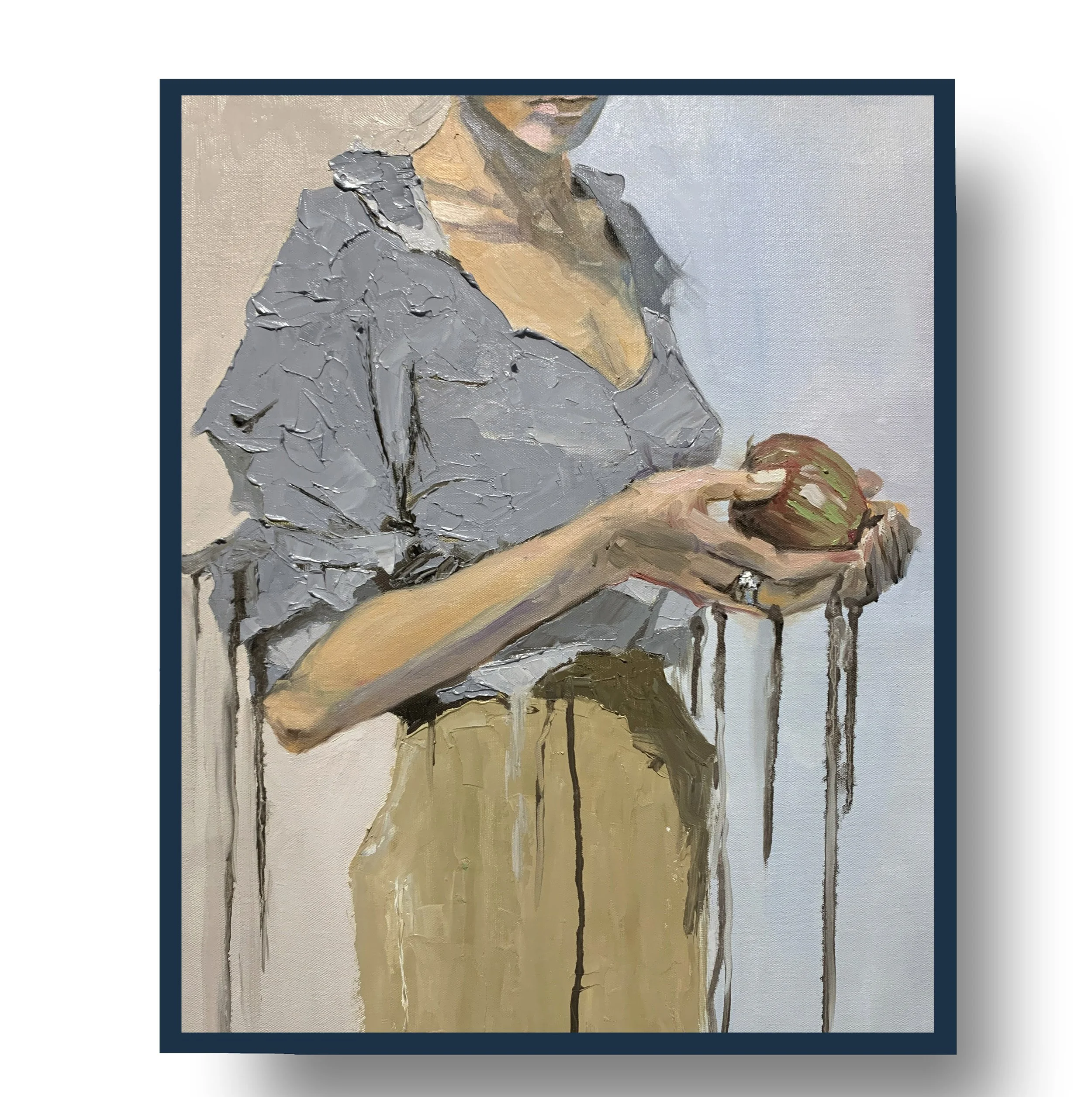 Woman with apple.      Oil painting on canvas.  50x40cm.